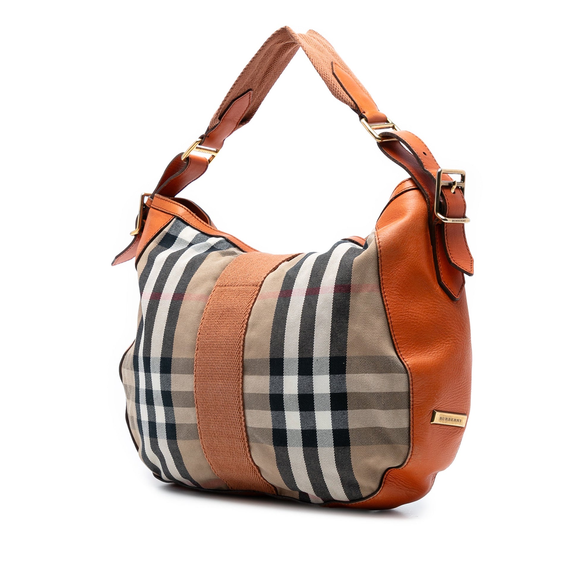Burberry Medium House Check Canvas Ashwood Hobo