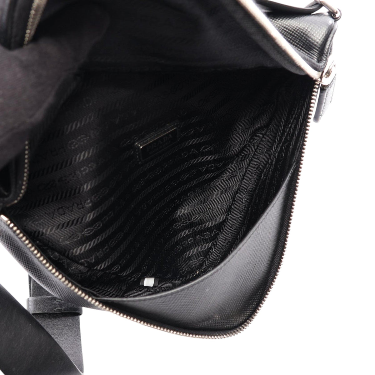 Prada Saffiano Triangle Logo Crossbody — Black