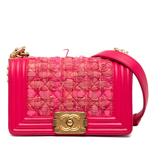Chanel Mini Quilted Tweed and Lambskin Boy Flap