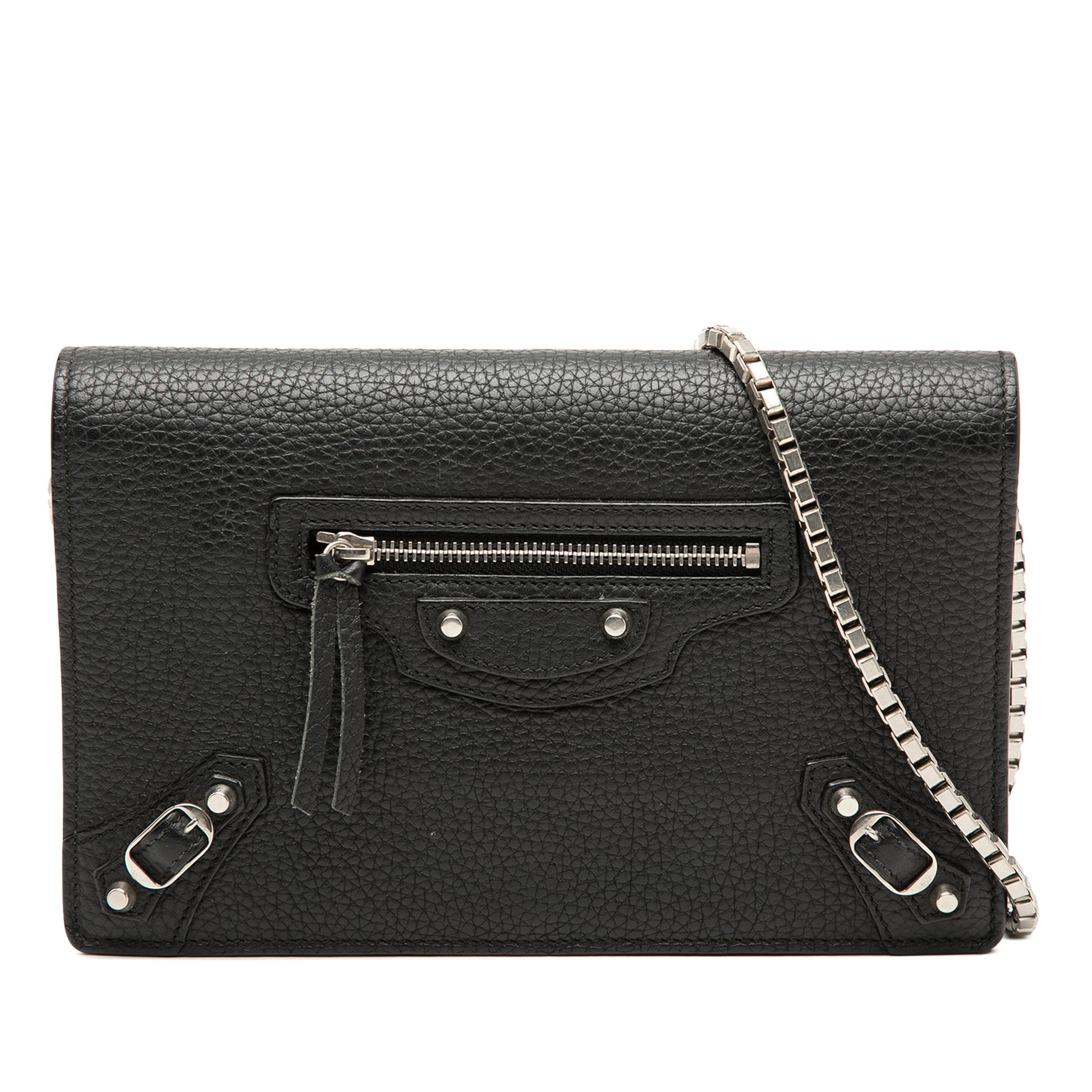 Balenciaga Calfskin Metal Plate City Wallet on Chain