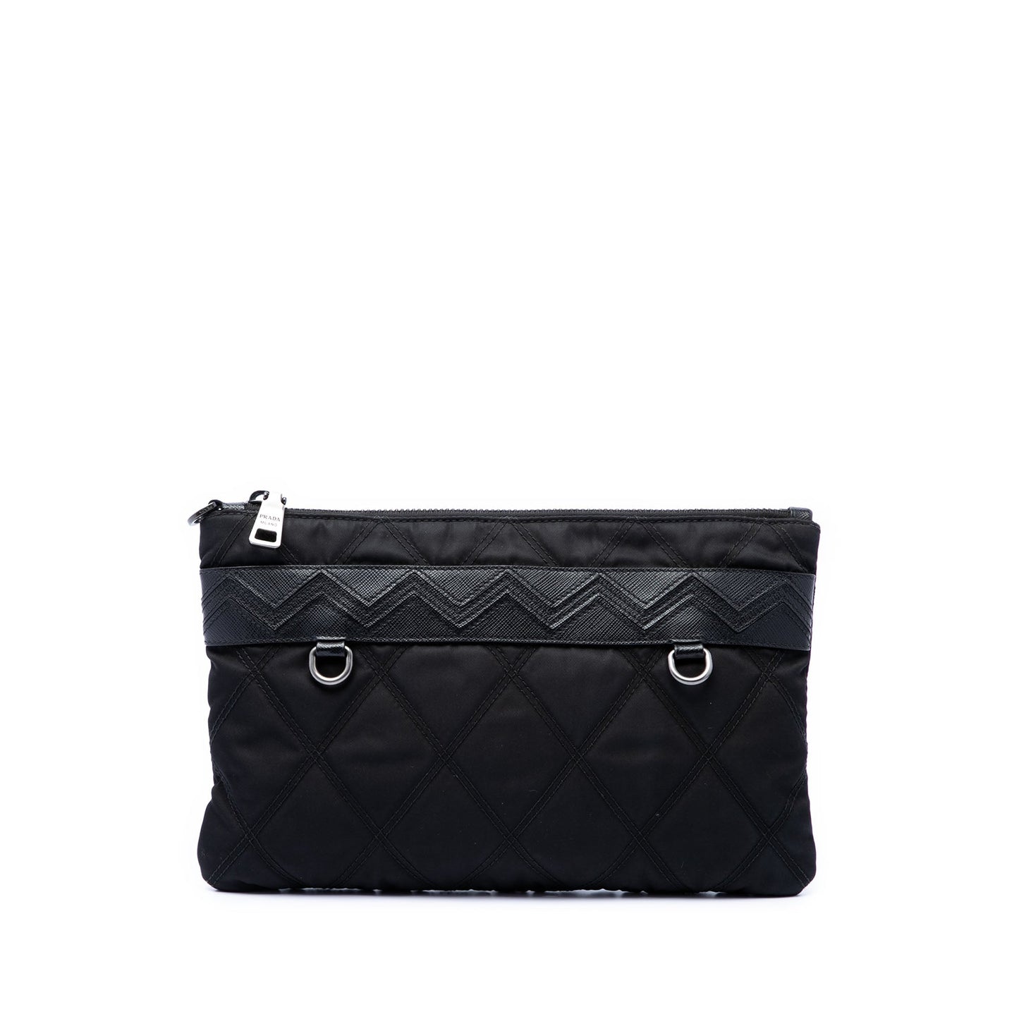 Prada Saffiano Trimmed Tessuto Impunturato Clutch