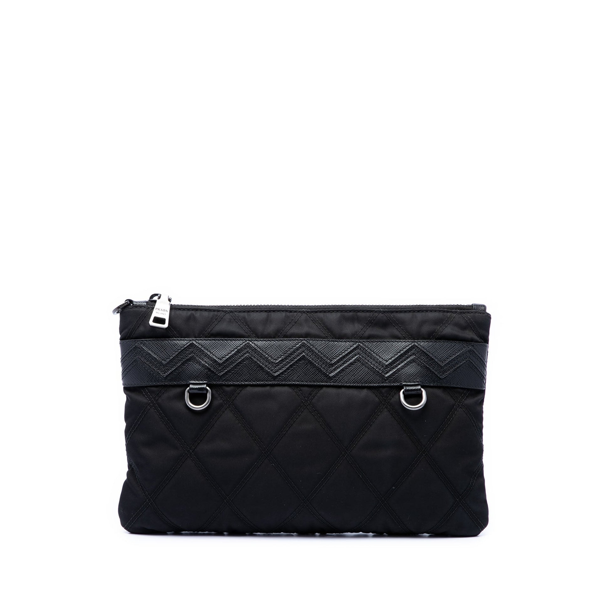 Prada Saffiano Trimmed Tessuto Impunturato Clutch