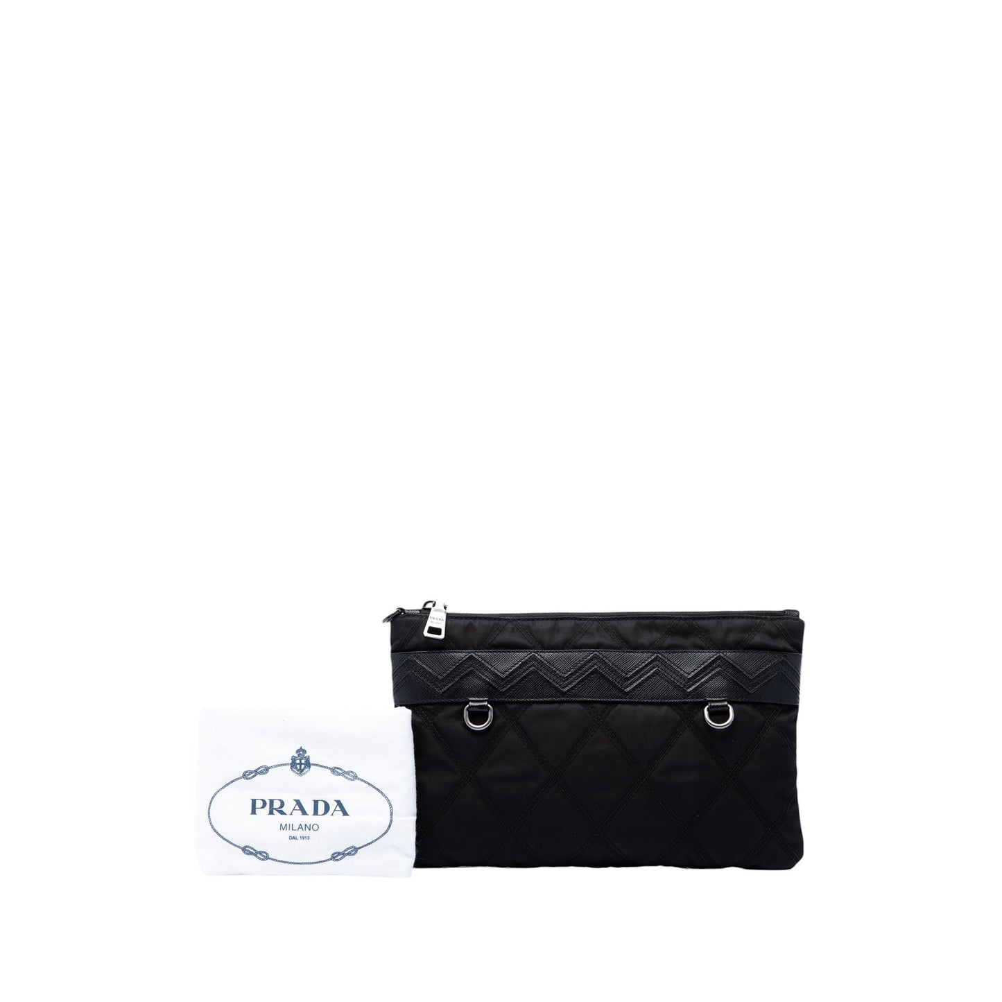Prada Saffiano Trimmed Tessuto Impunturato Clutch