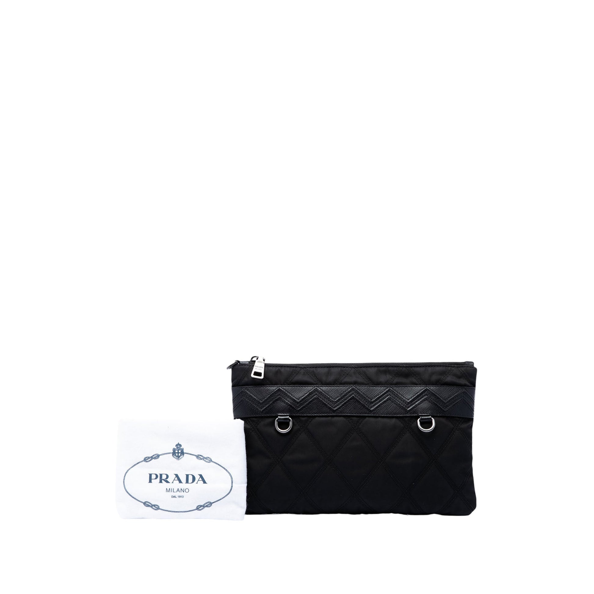 Prada Saffiano Trimmed Tessuto Impunturato Clutch