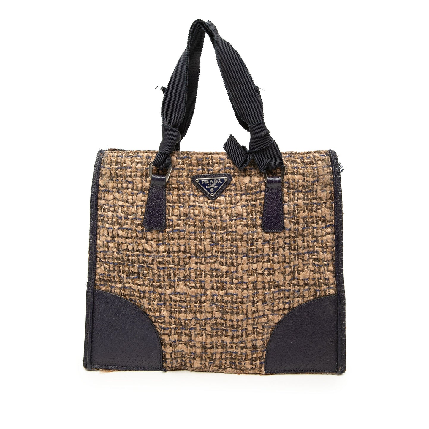 Prada Vitello Trimmed Tweed Flat Handbag