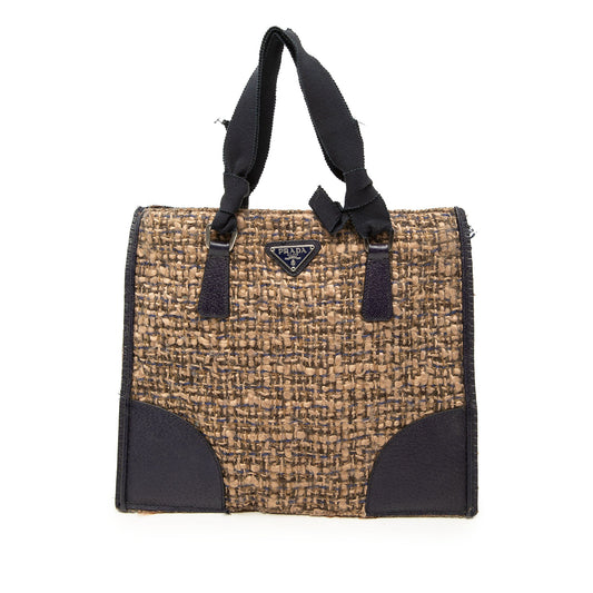 Prada Vitello Trimmed Tweed Flat Handbag