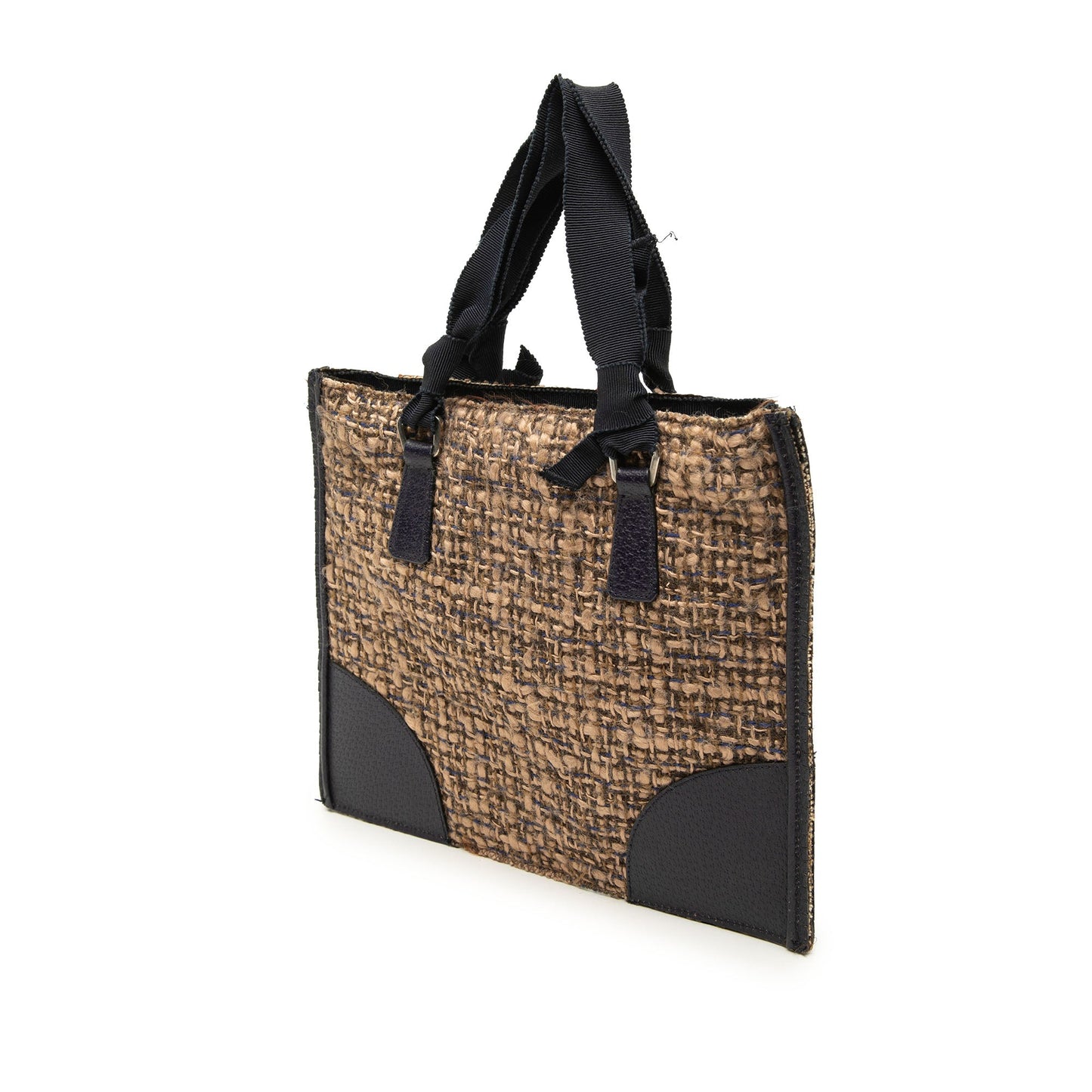 Prada Vitello Trimmed Tweed Flat Handbag