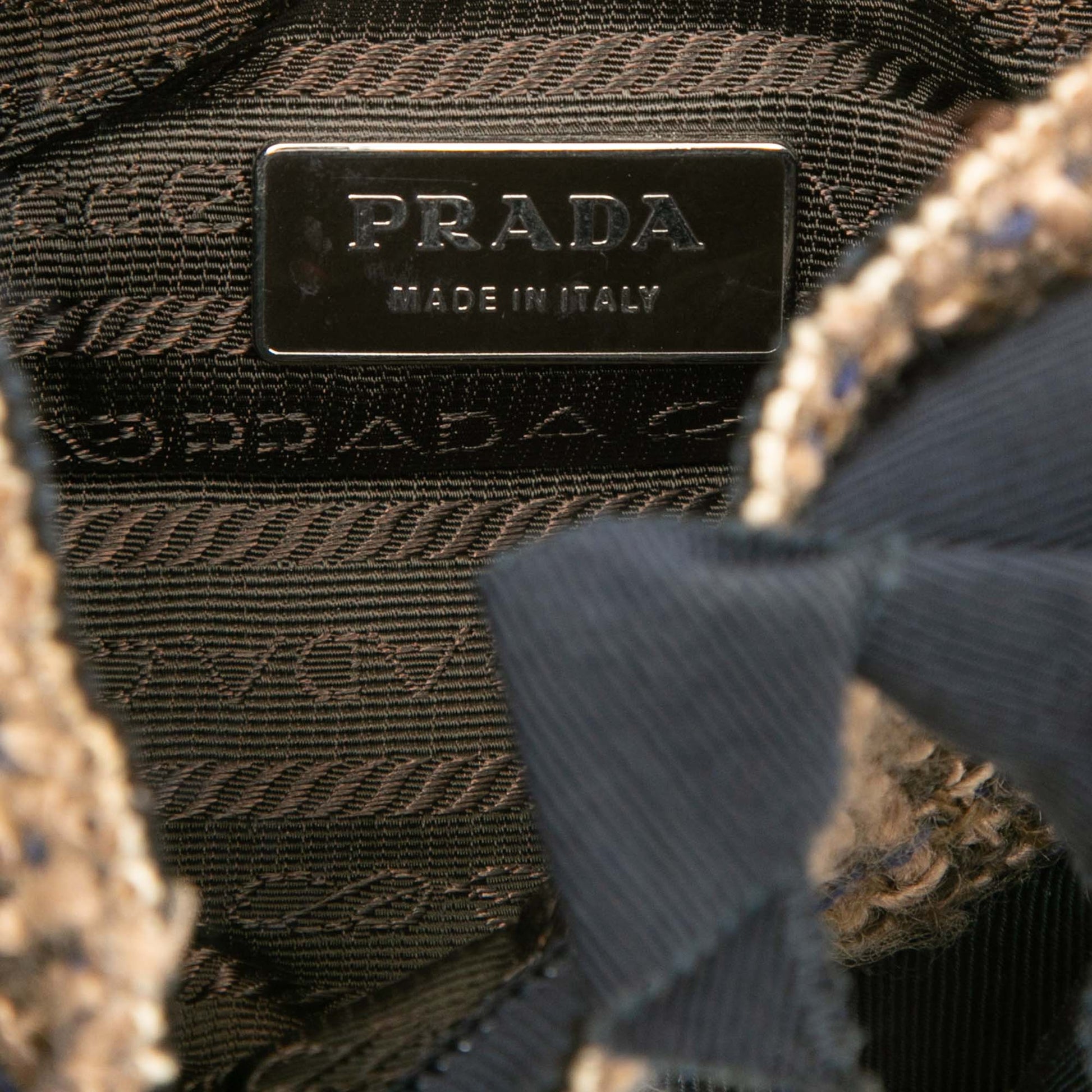 Prada Vitello Trimmed Tweed Flat Handbag
