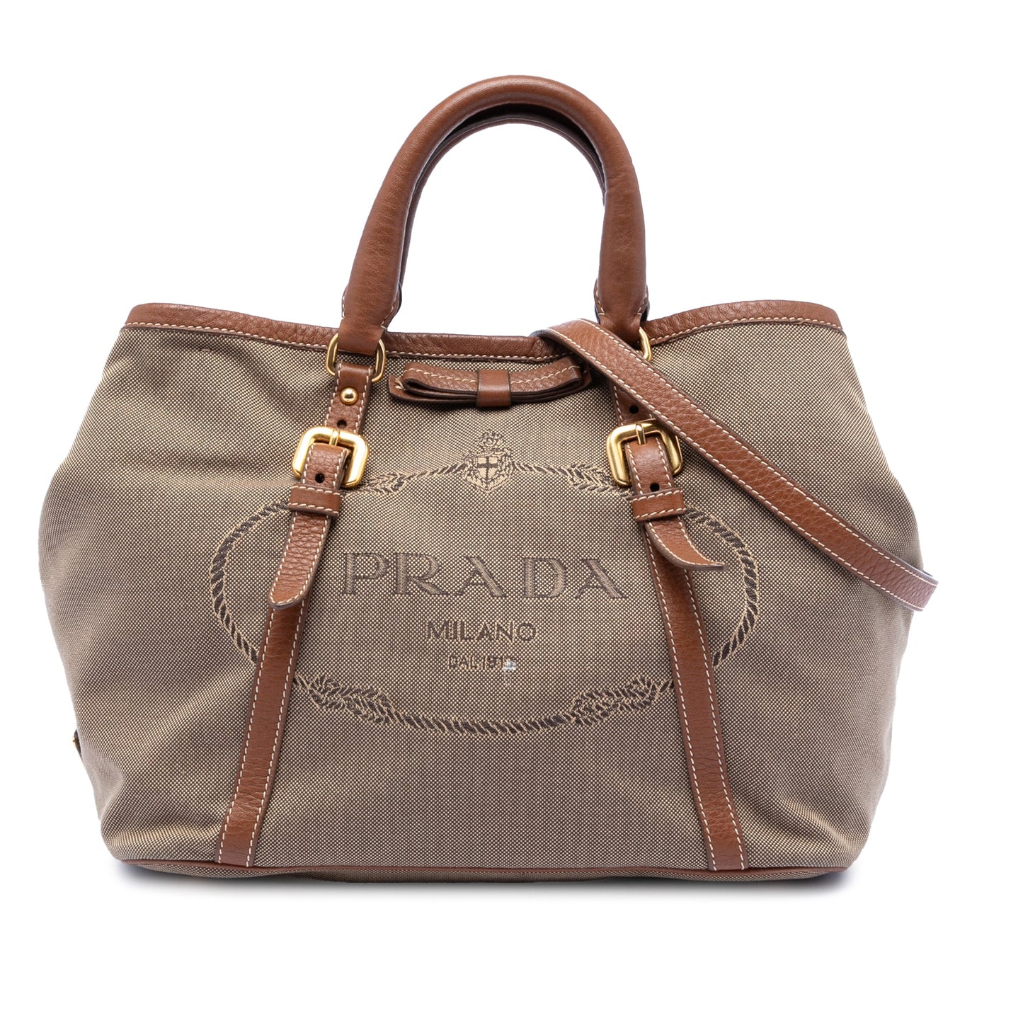 Prada Canvas Canapa Logo Bow Satchel