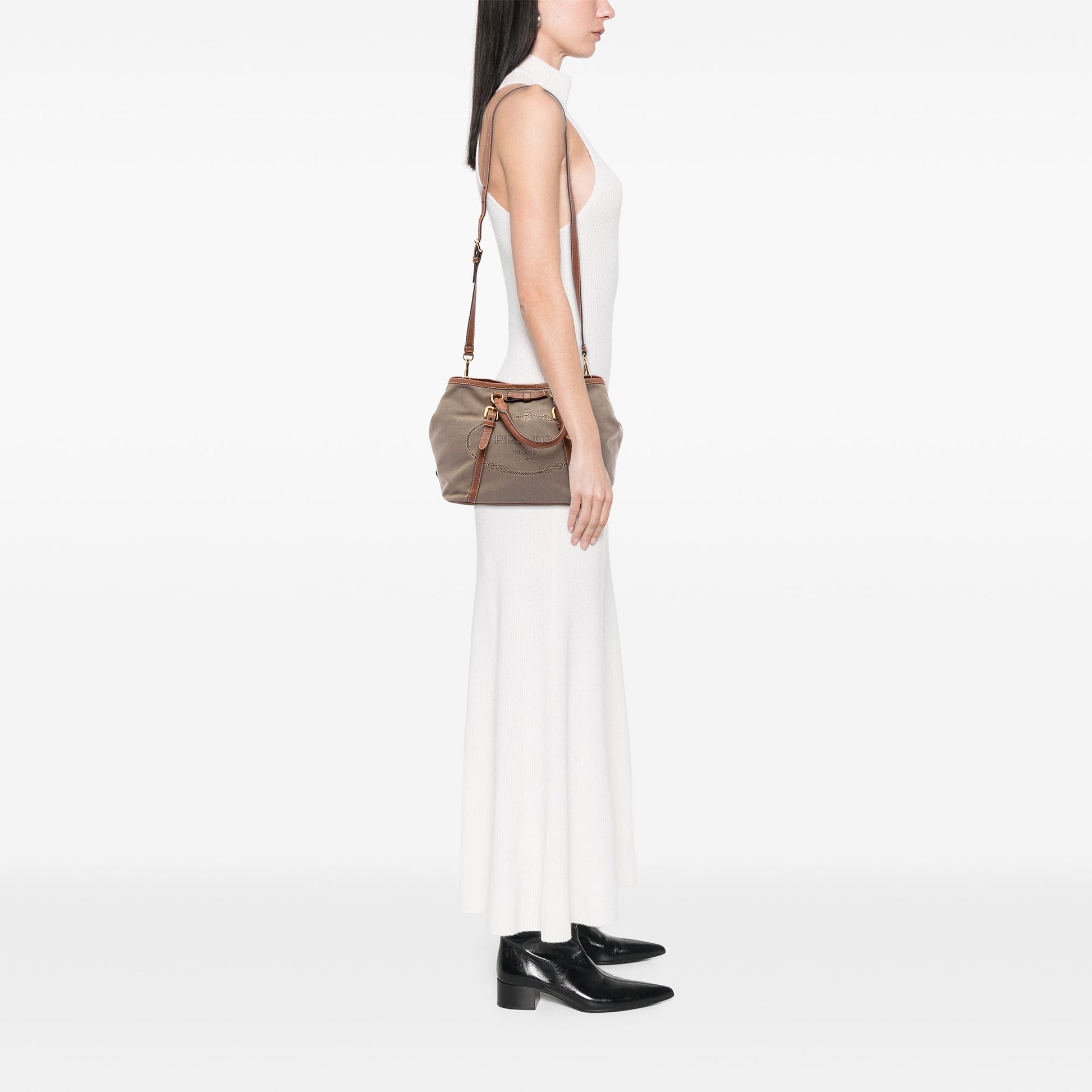 Prada Canvas Canapa Logo Bow Satchel