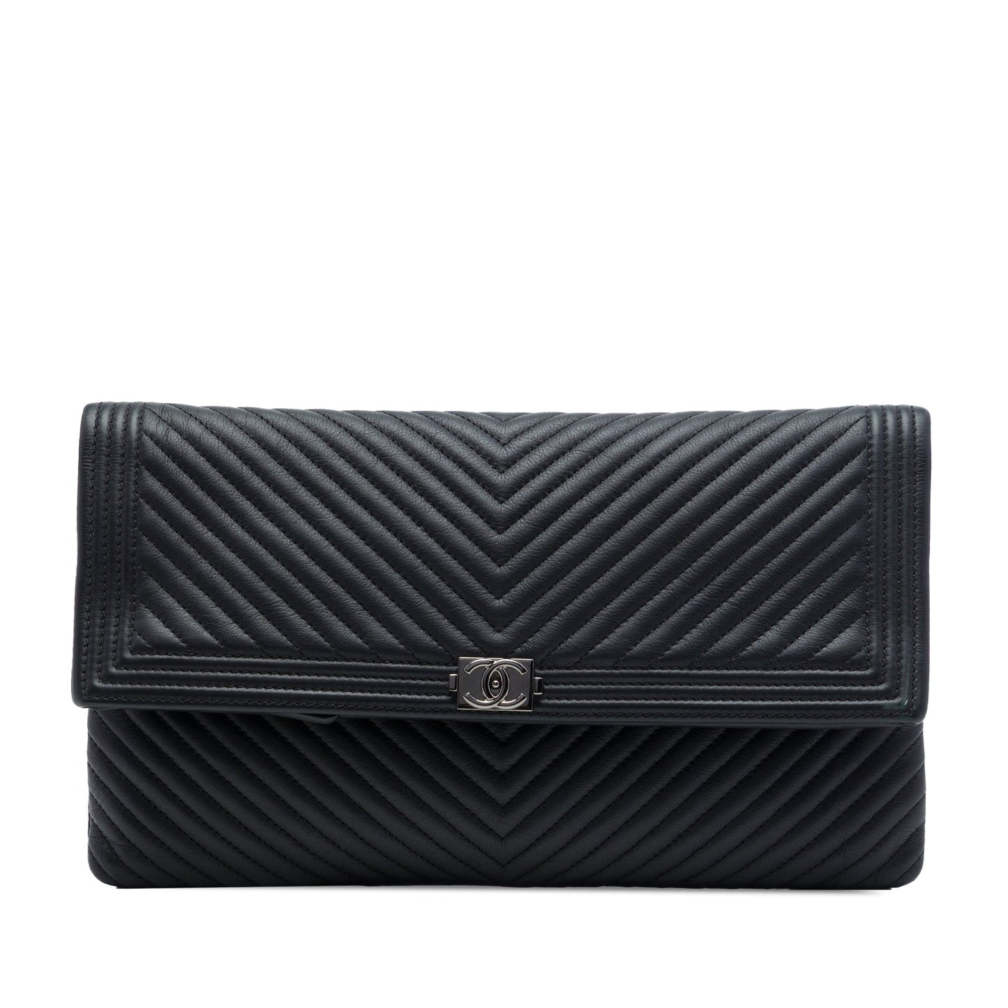 Chanel Chevron Calfskin CC Beauty Boy Foldover Clutch