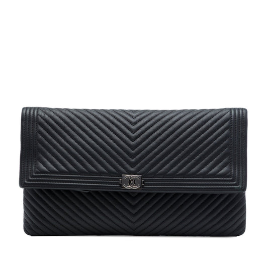 Chanel Chevron Calfskin CC Beauty Boy Foldover Clutch