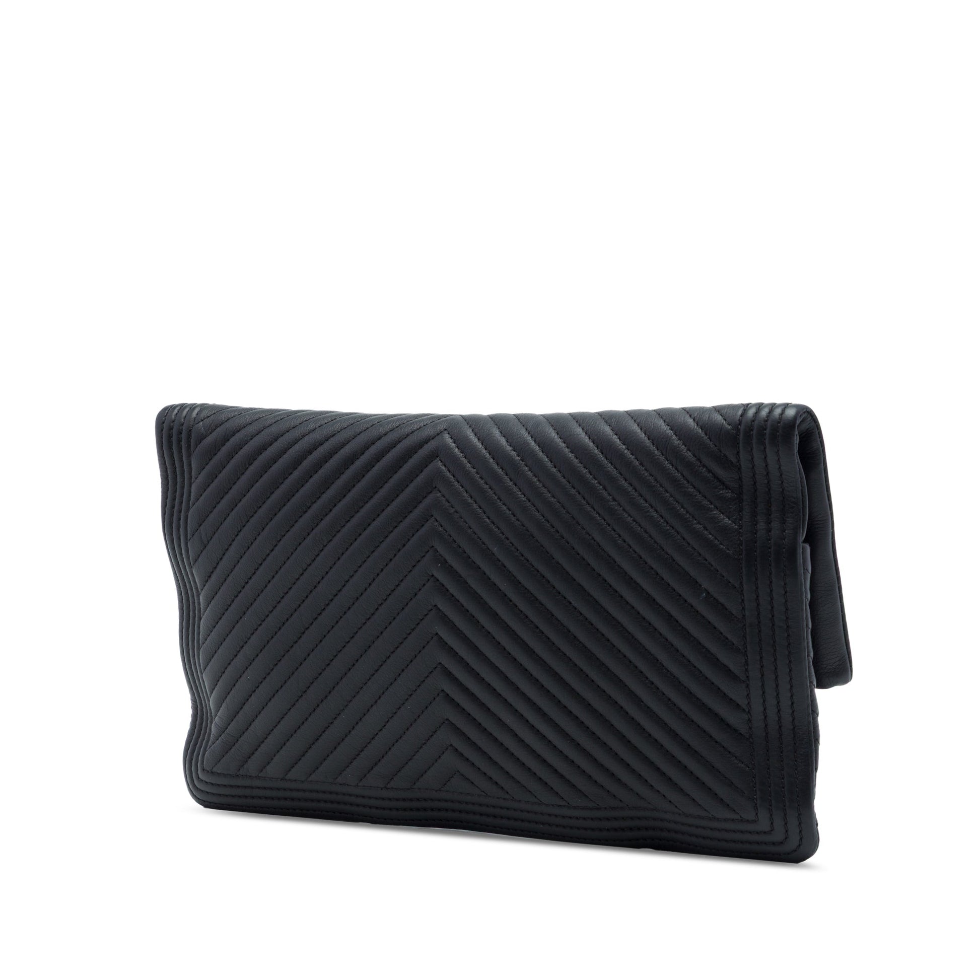 Chanel Chevron Calfskin CC Beauty Boy Foldover Clutch