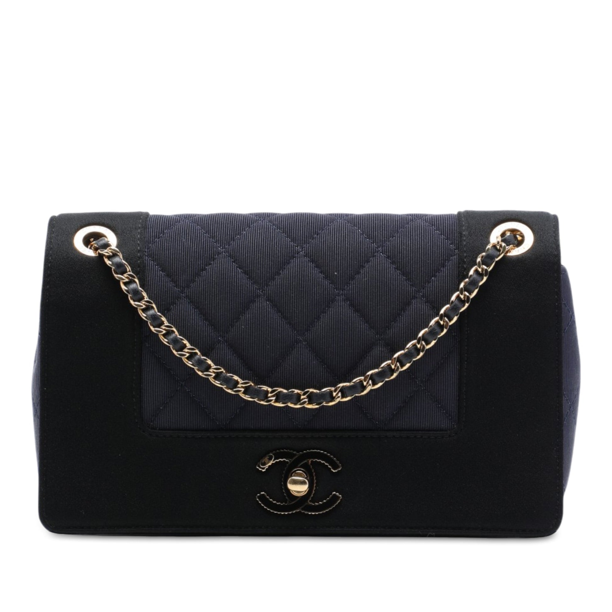 Chanel Small Bicolor Quilted Grosgrain Satin Small Mademoiselle Double Flap