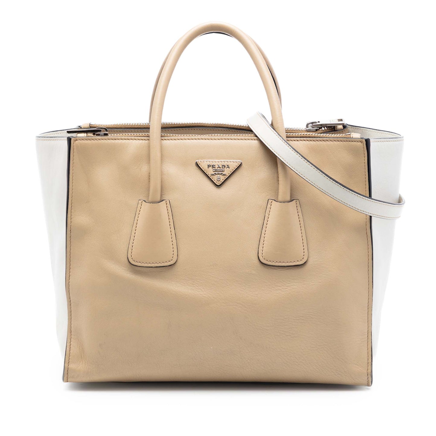Prada Bicolor Glace Calf Twin Pocket Double Handle Satchel