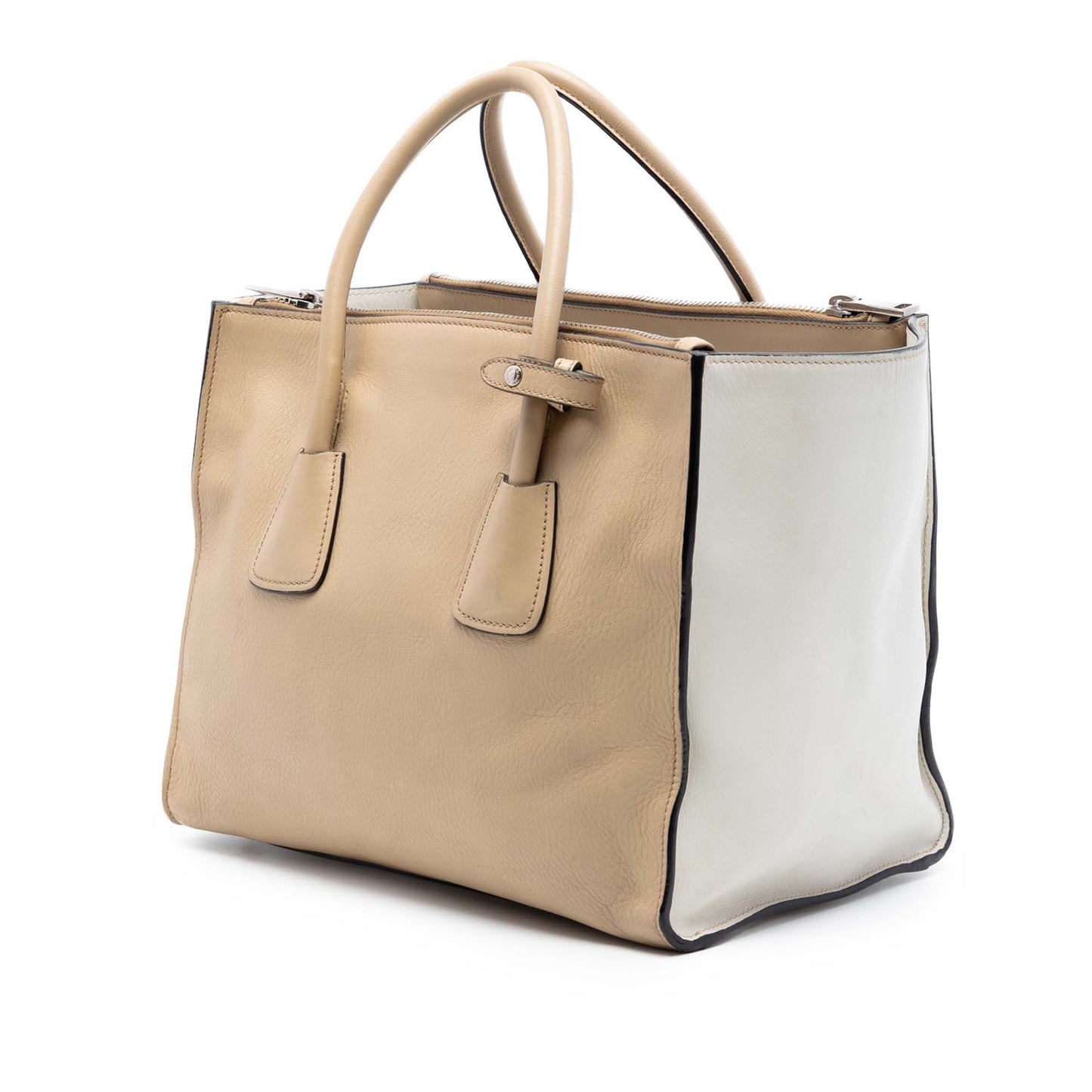 Prada Bicolor Glace Calf Twin Pocket Double Handle Satchel