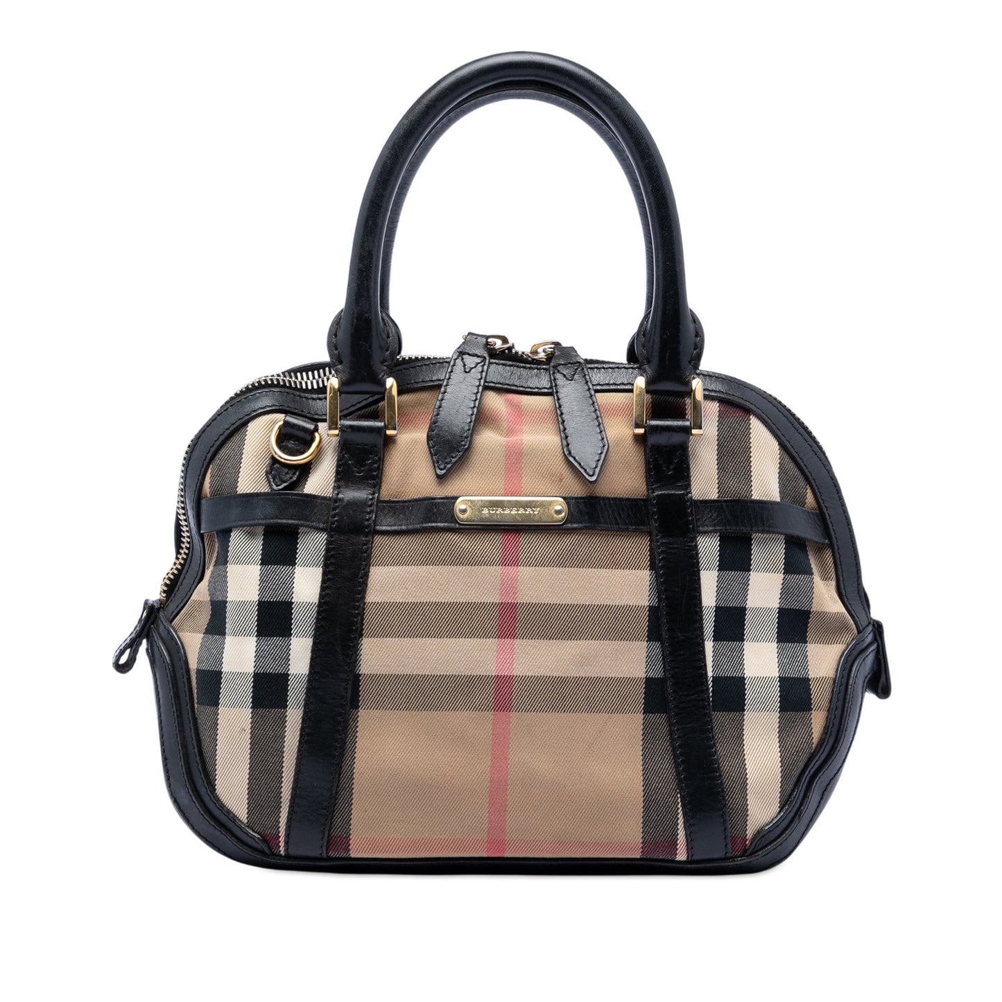 Burberry Small Leather Trimmed House Check Canvas Bridle Orchard Satchel