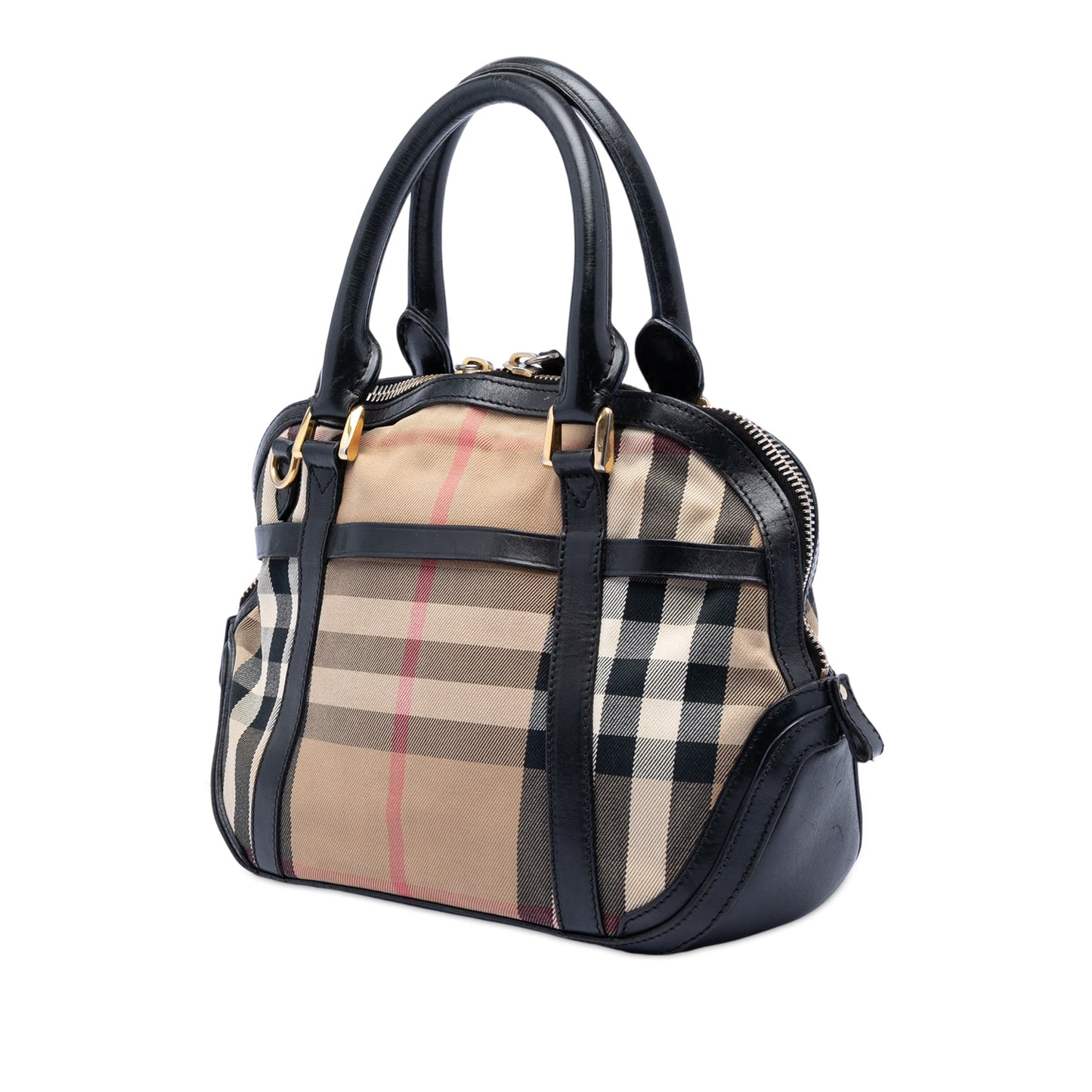 Burberry Small Leather Trimmed House Check Canvas Bridle Orchard Satchel