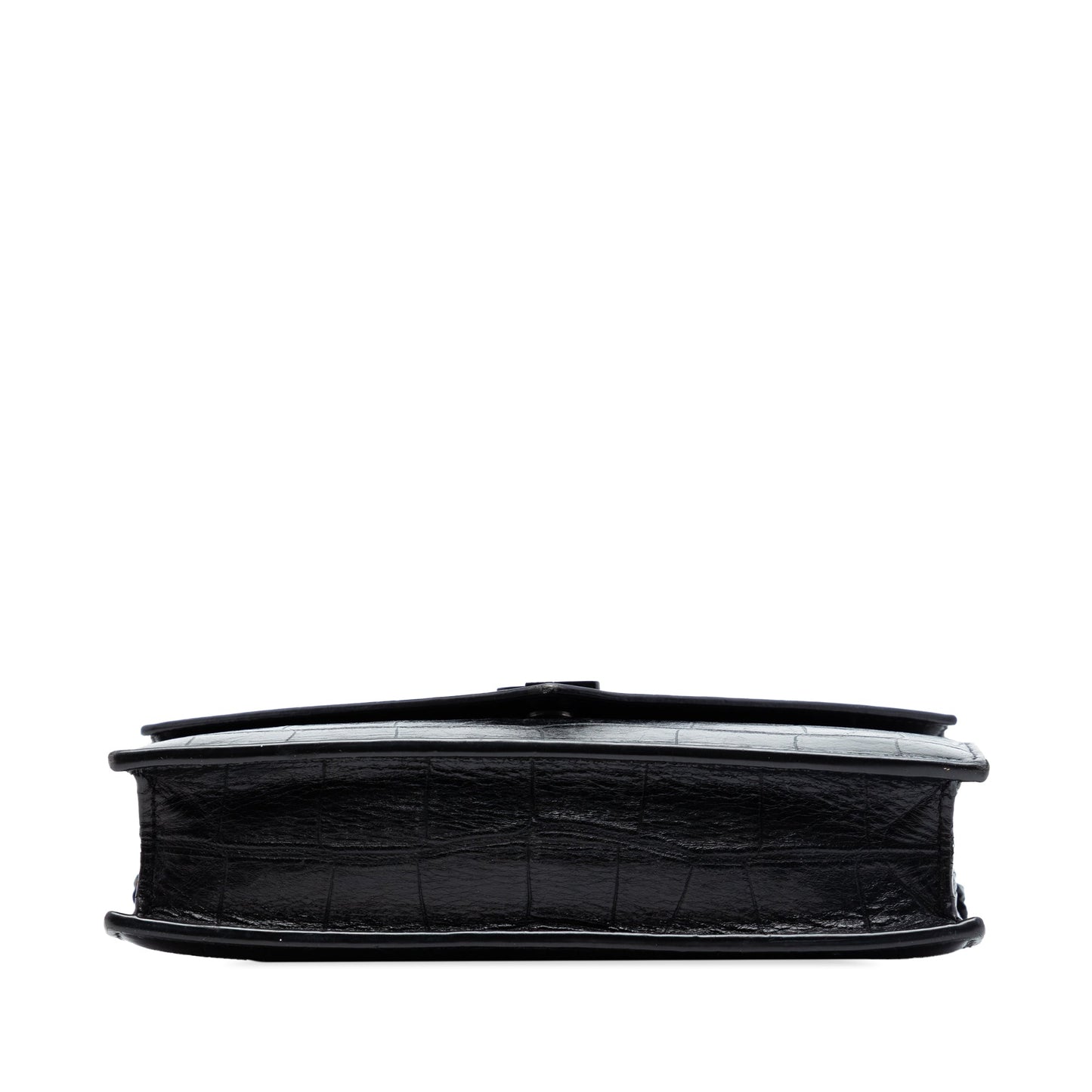 Saint Laurent Croc Embossed Leather Monogram Monochrome Envelope Chain Wallet