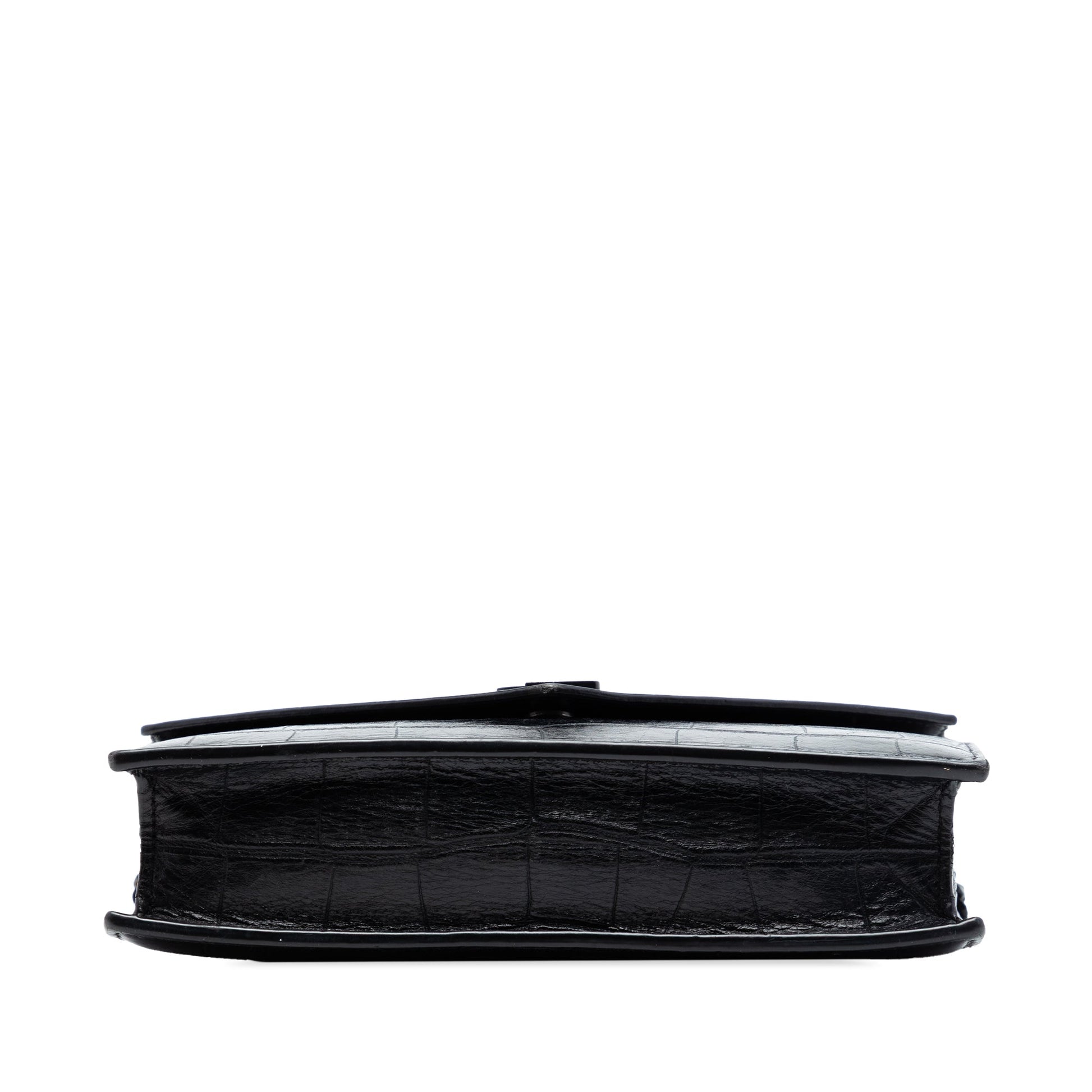 Saint Laurent Croc Embossed Leather Monogram Monochrome Envelope Chain Wallet