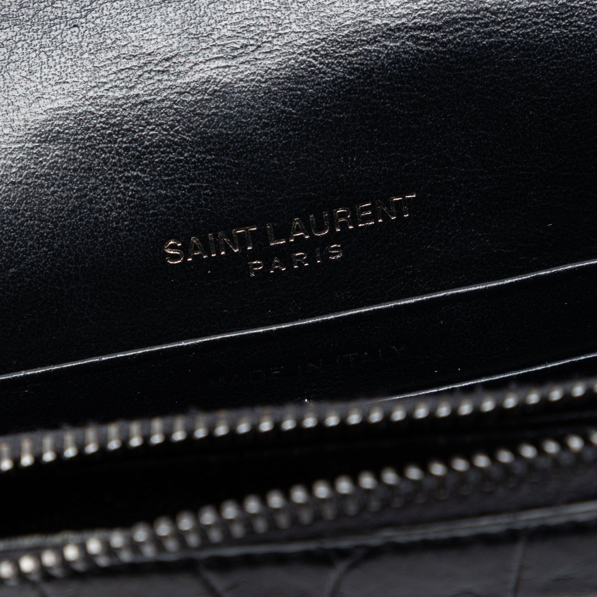 Saint Laurent Croc Embossed Leather Monogram Monochrome Envelope Chain Wallet