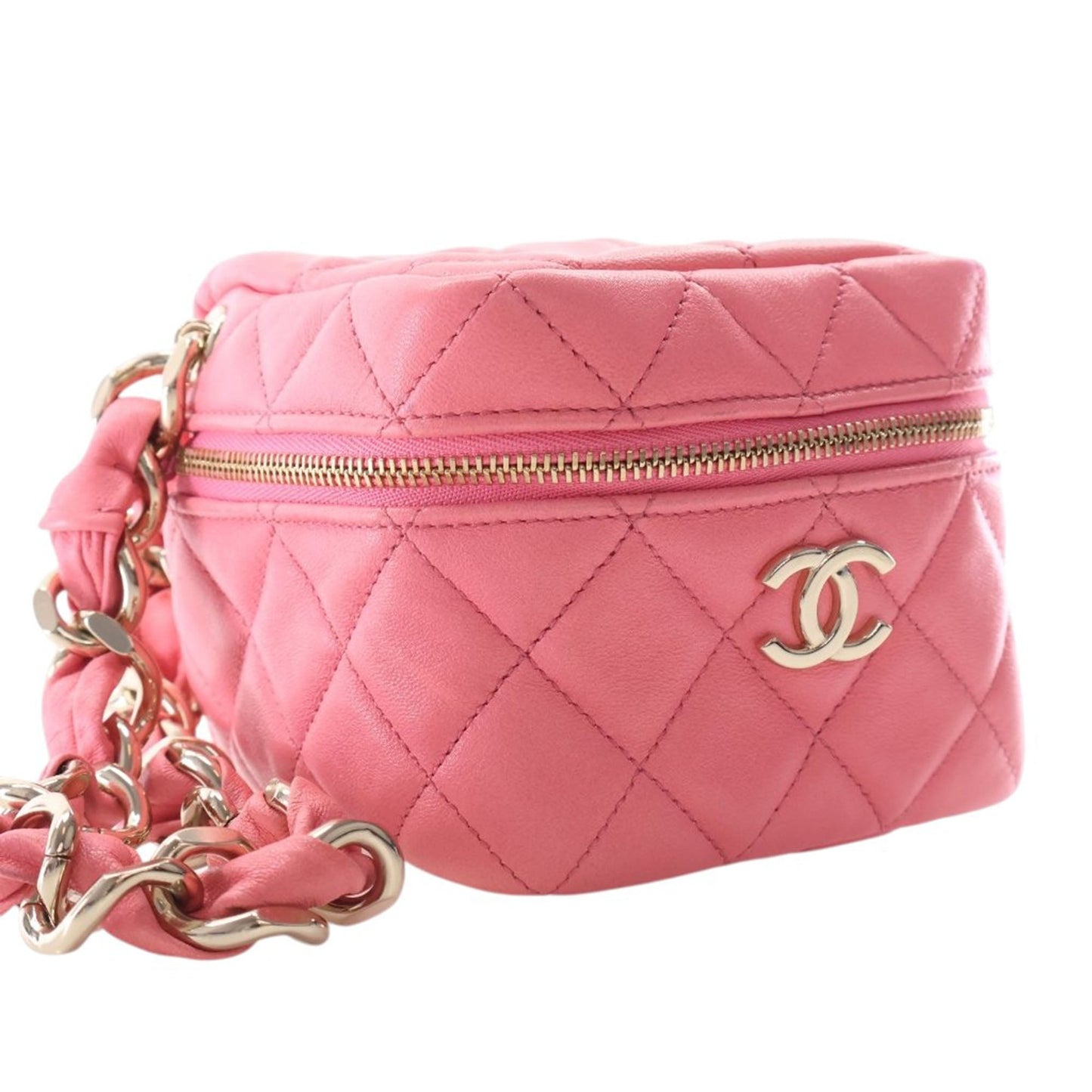 Chanel Quilted Lambskin Cube Chain Wristlet Case