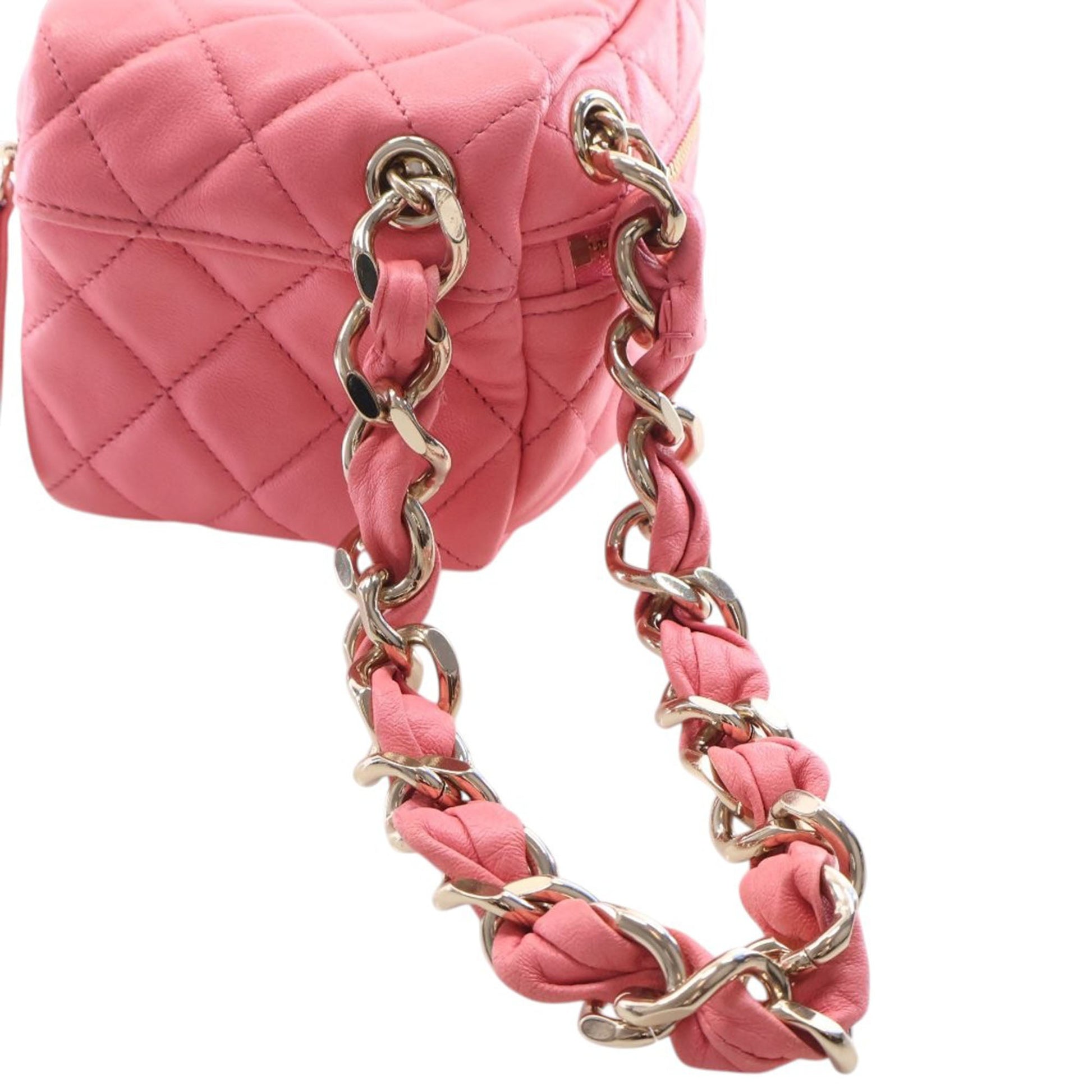 Chanel Quilted Lambskin Cube Chain Wristlet Case