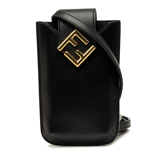 Fendi Leather FF Diamond Phone Case Crossbody — Black