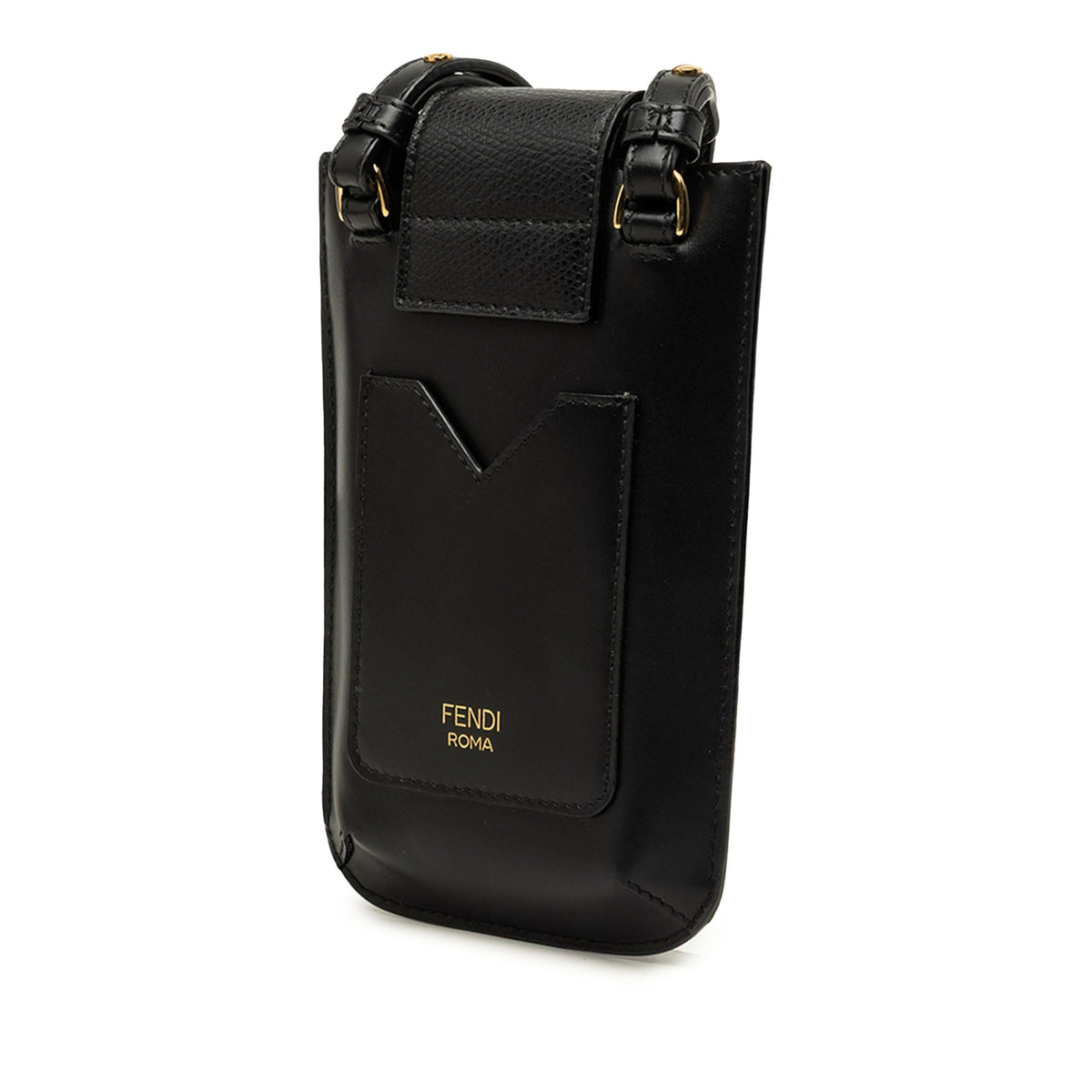 Fendi Leather FF Diamond Phone Case Crossbody — Black