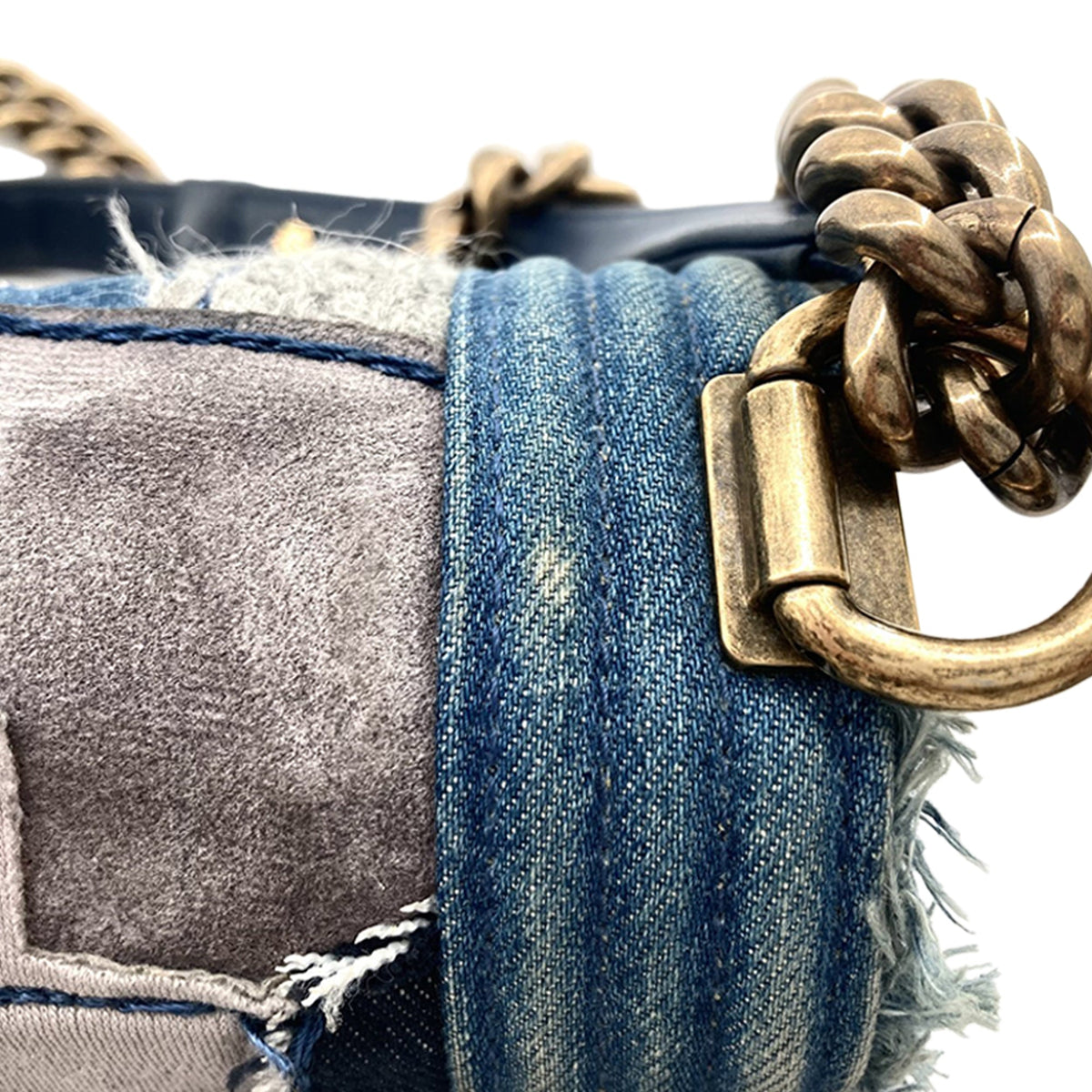 Chanel Old Medium Denim Patchwork Boy Bag