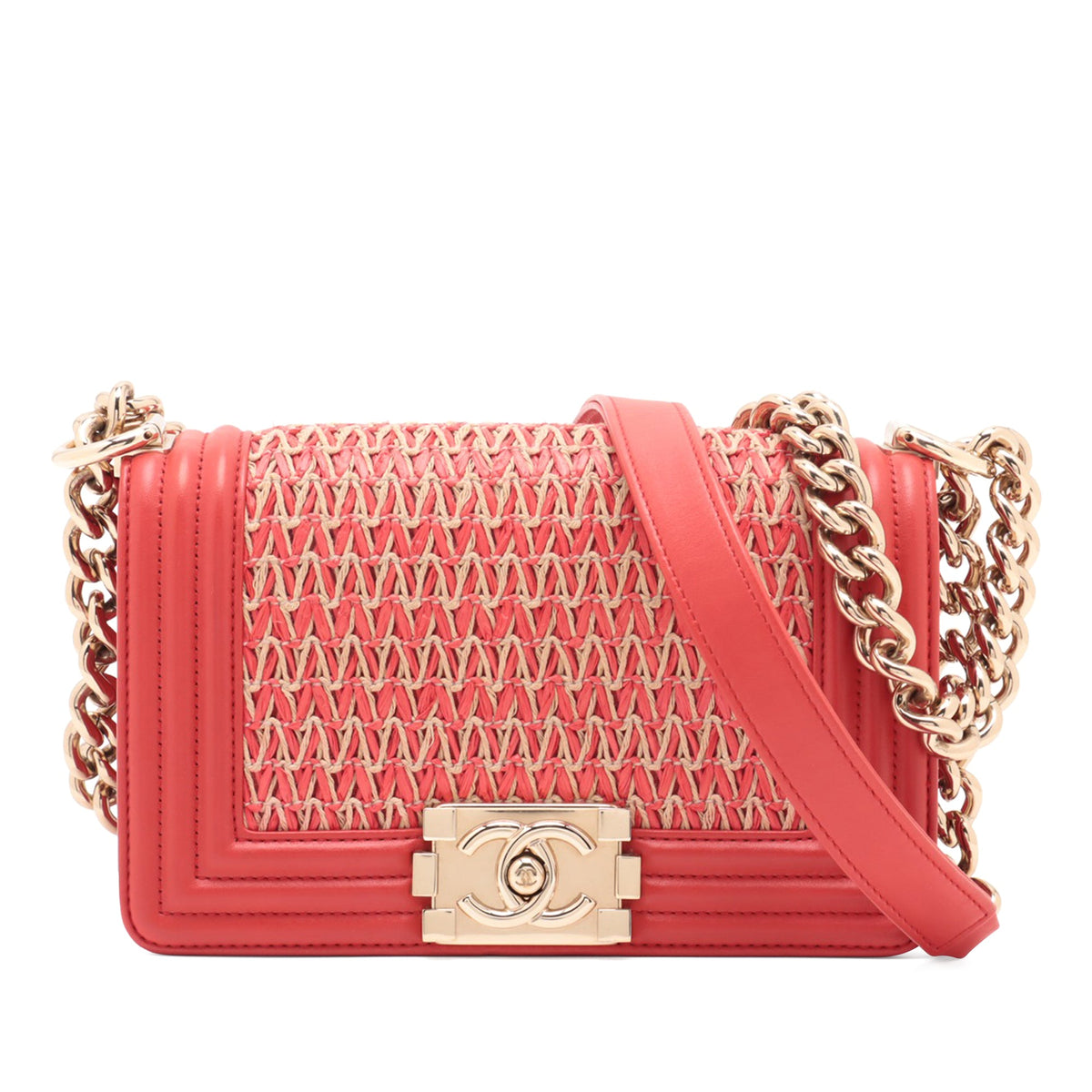 Chanel Small Straw and Lambskin Boy Flap