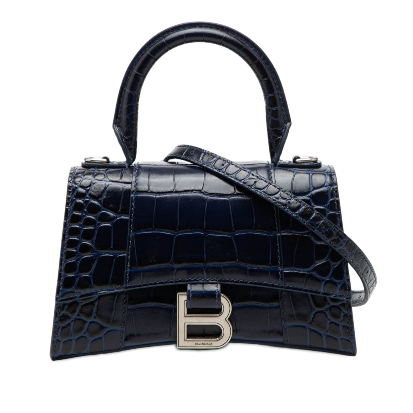 Croc Embossed Hourglass Top Handle Bag XS