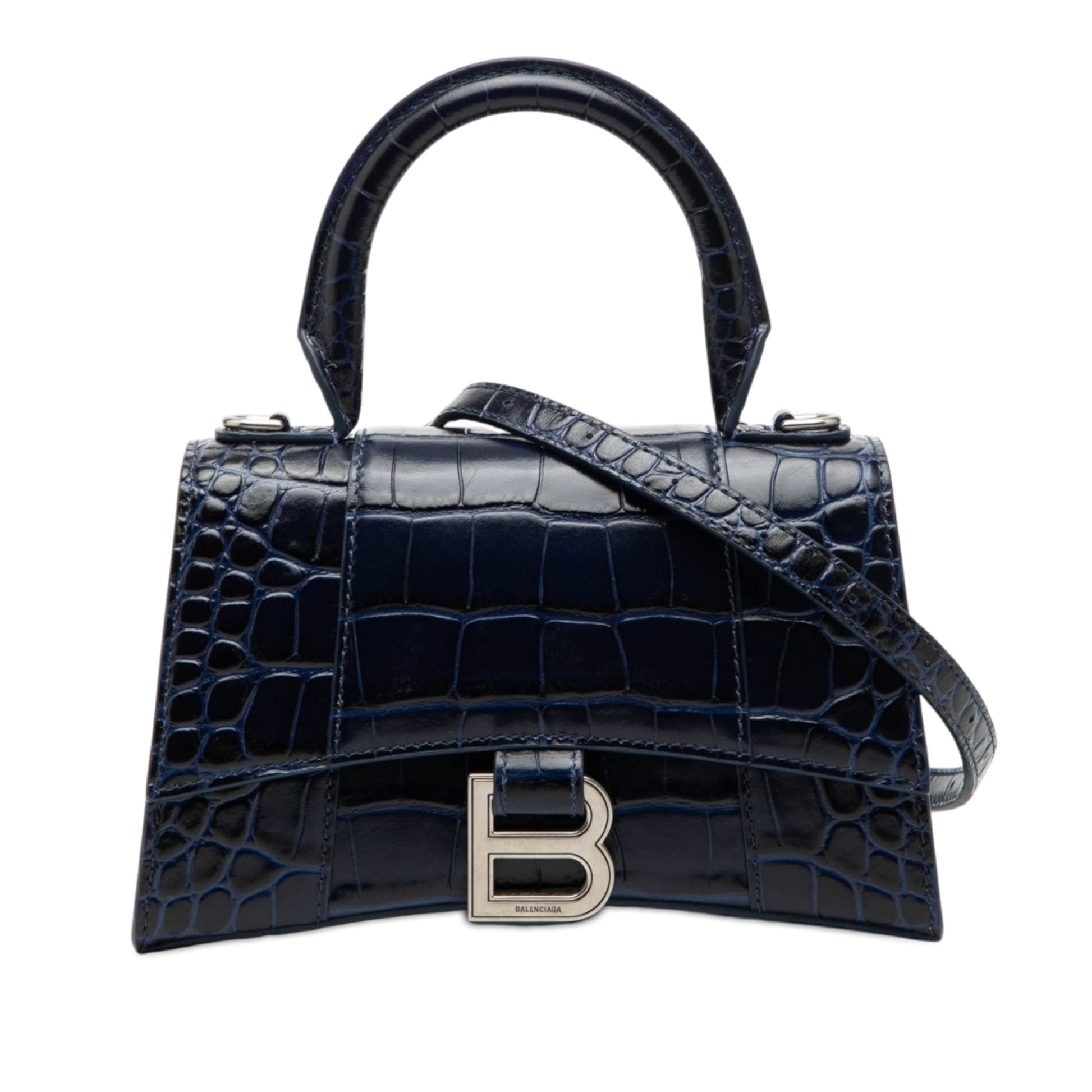 Croc Embossed Hourglass Top Handle Bag XS