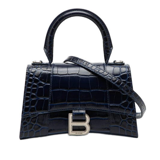 Croc Embossed Hourglass Top Handle Bag XS