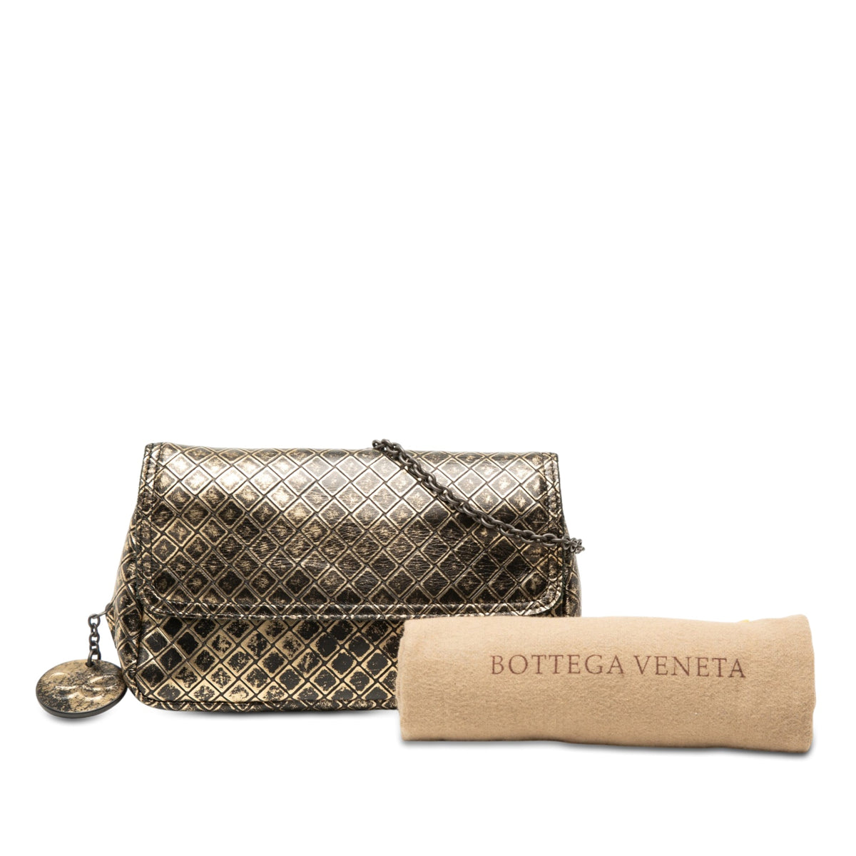 Bottega Veneta Metallic Calfskin Intrecciomirage Chain Flap Crossbody