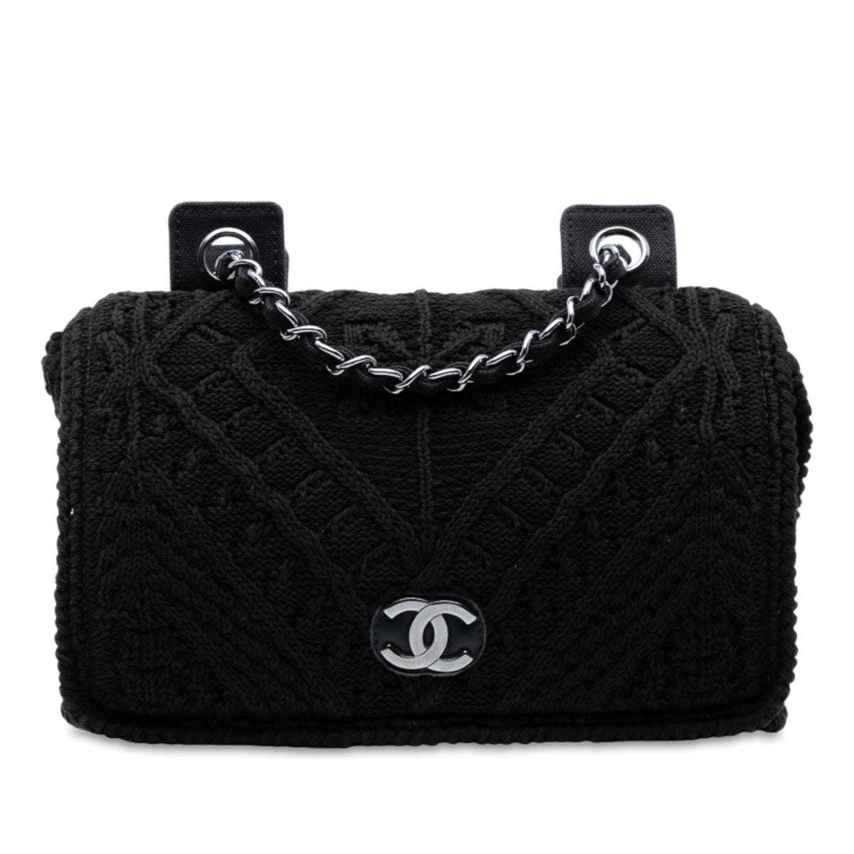 Chanel CC  Medium Woven Crochet Knit Single Flap