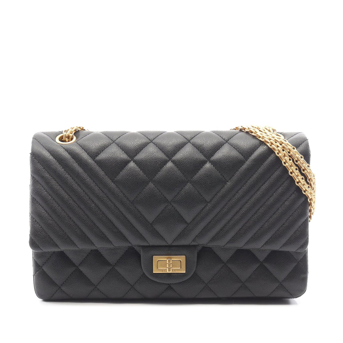 Chanel Quilted and Chevron Caviar Reissue 2.55 Double Flap