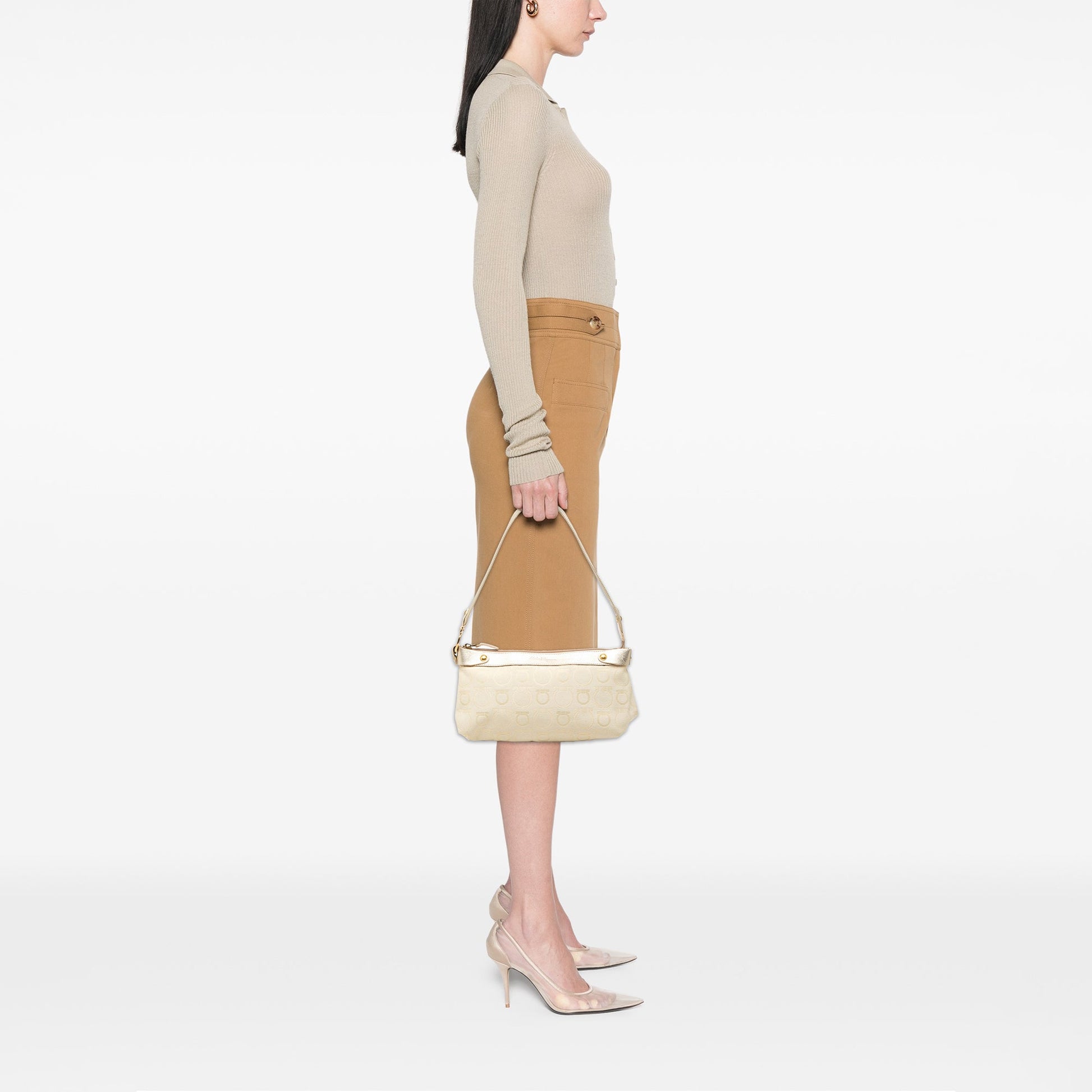 Ferragamo Gancini Canvas Shoulder Bag
