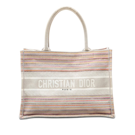 Dior Medium Embroidered Canvas Stripes Book Tote