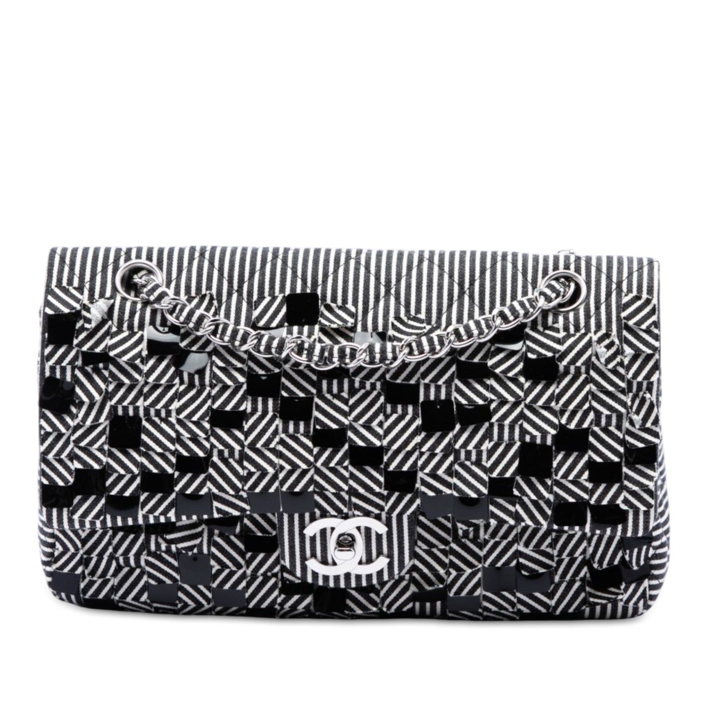 Chanel Medium Classic Canvas Sequin Stripes Double Flap