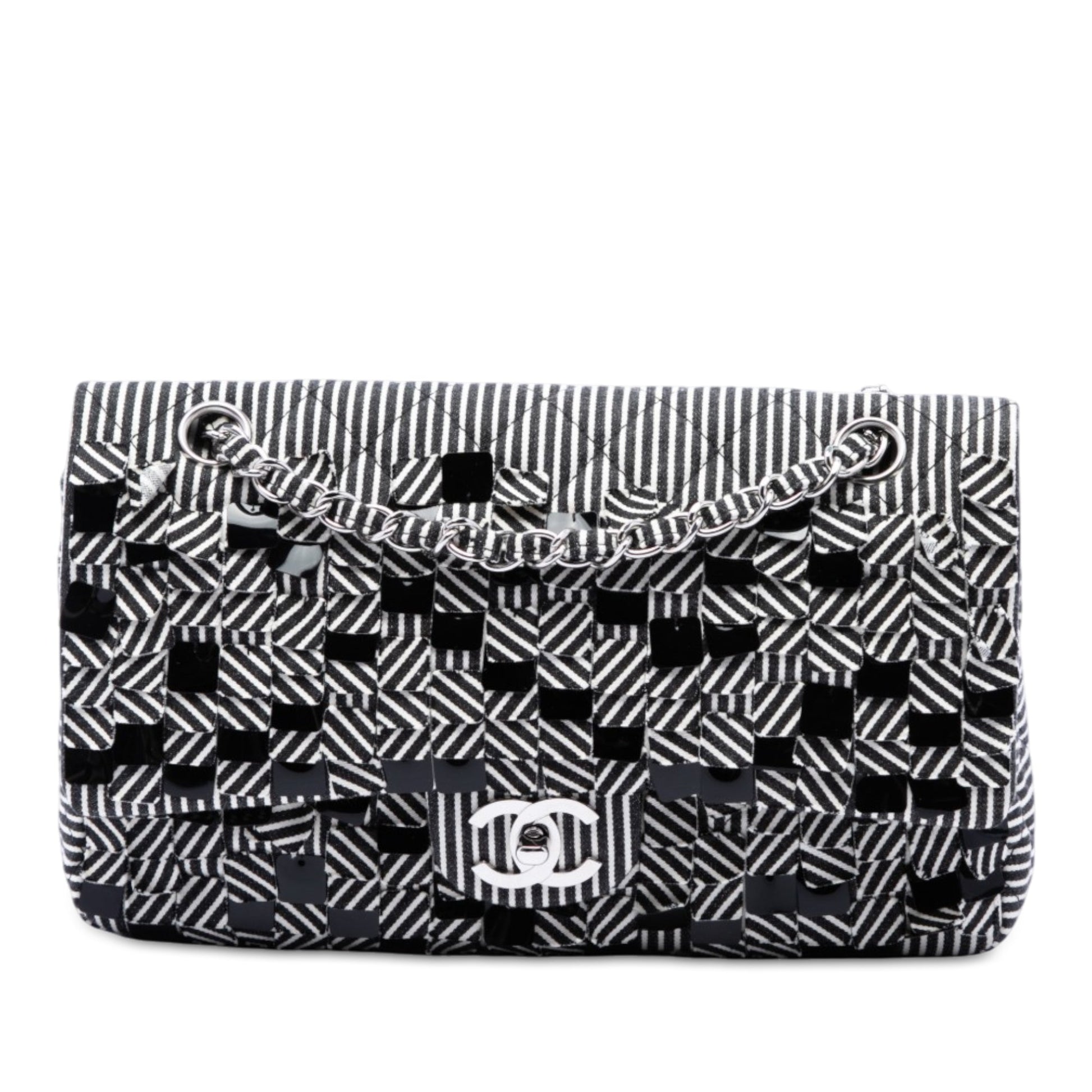 Chanel Medium Classic Canvas Sequin Stripes Double Flap