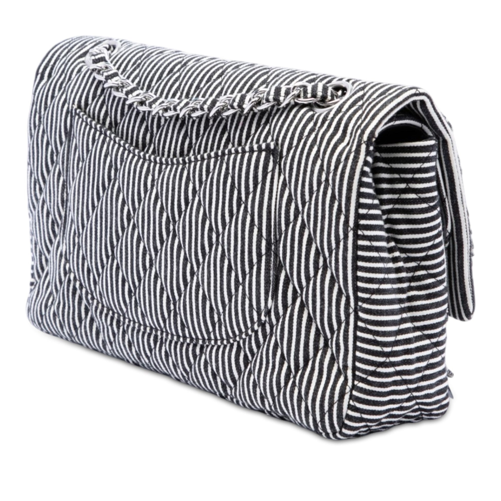 Chanel Medium Classic Canvas Sequin Stripes Double Flap