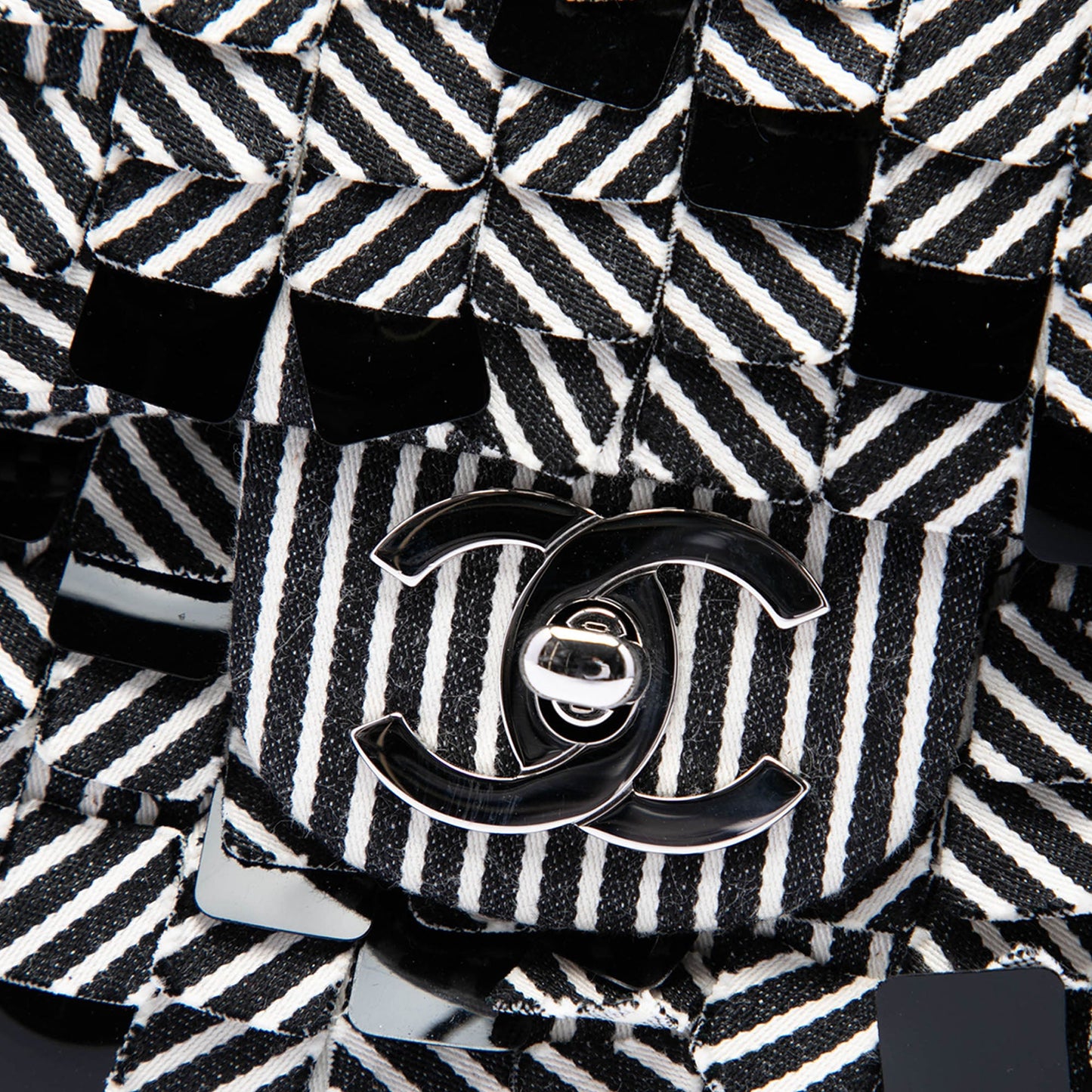Chanel Medium Classic Canvas Sequin Stripes Double Flap
