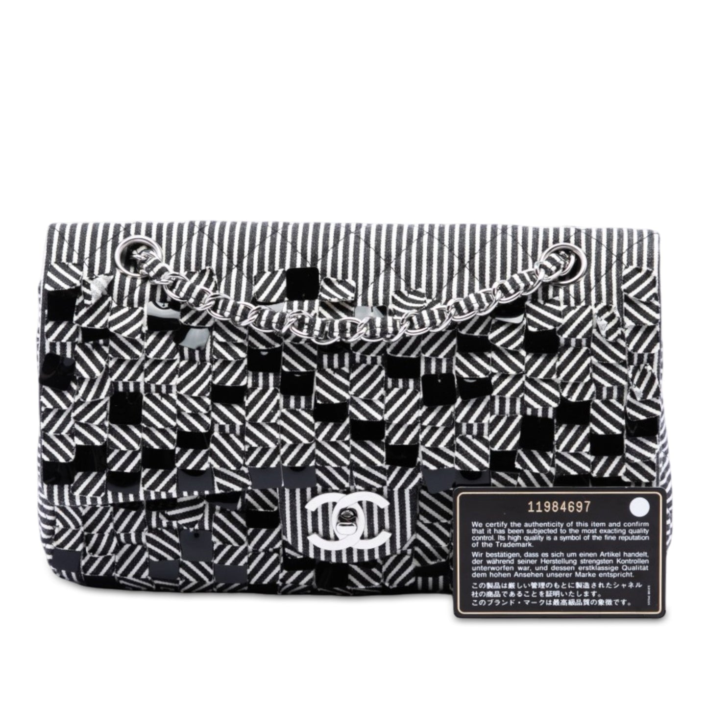 Chanel Medium Classic Canvas Sequin Stripes Double Flap