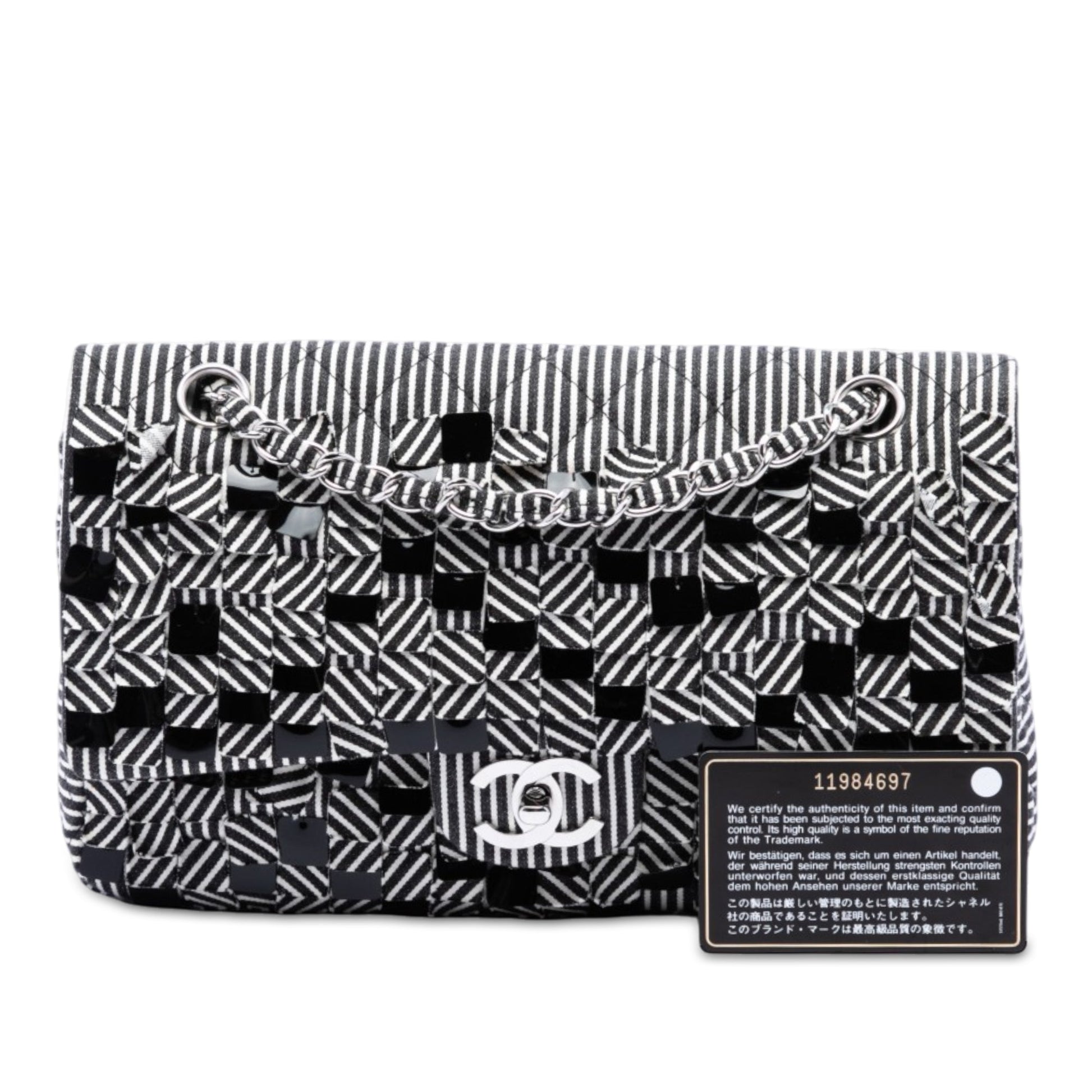 Chanel Medium Classic Canvas Sequin Stripes Double Flap