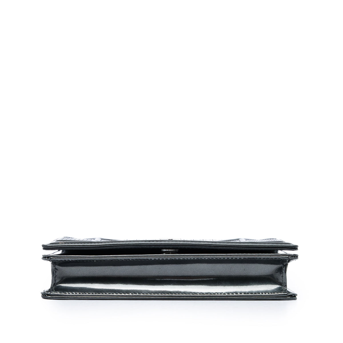 Dior Metallic Patent Microcannage Diorama Wallet on Chain — Black