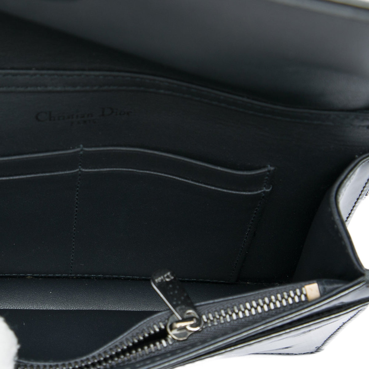 Dior Metallic Patent Microcannage Diorama Wallet on Chain — Black