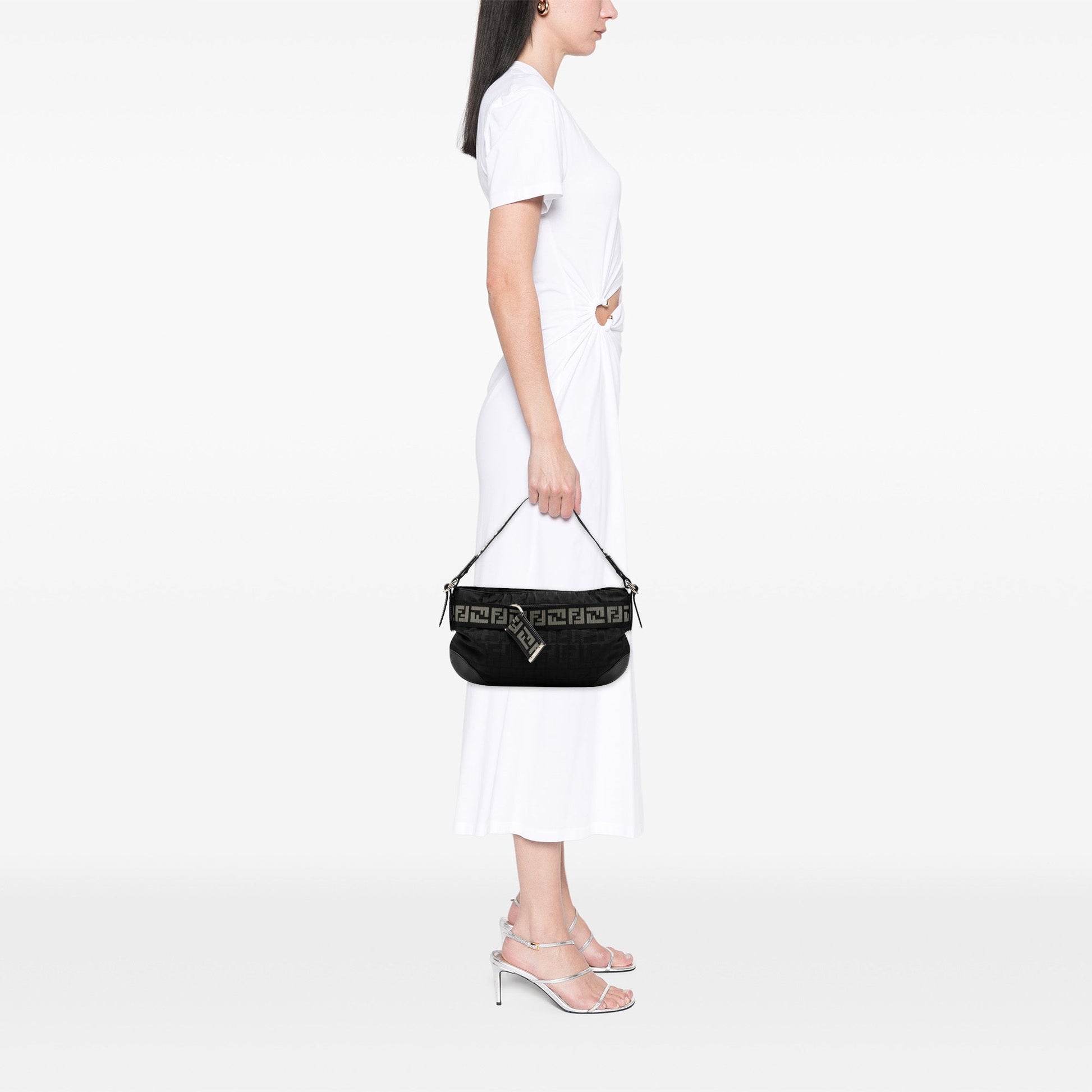 Fendi Zucca Nylon Zip Code Shoulder Bag