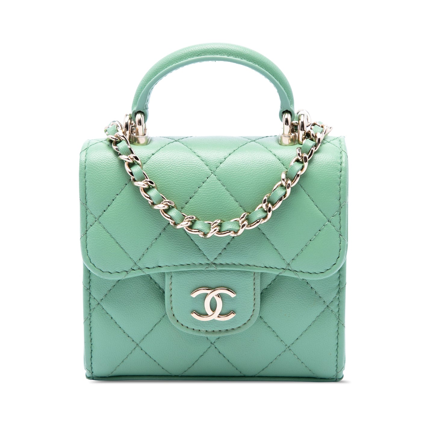 Chanel CC Quilted Lambskin Top Handle Flap Coin Purse with Chain