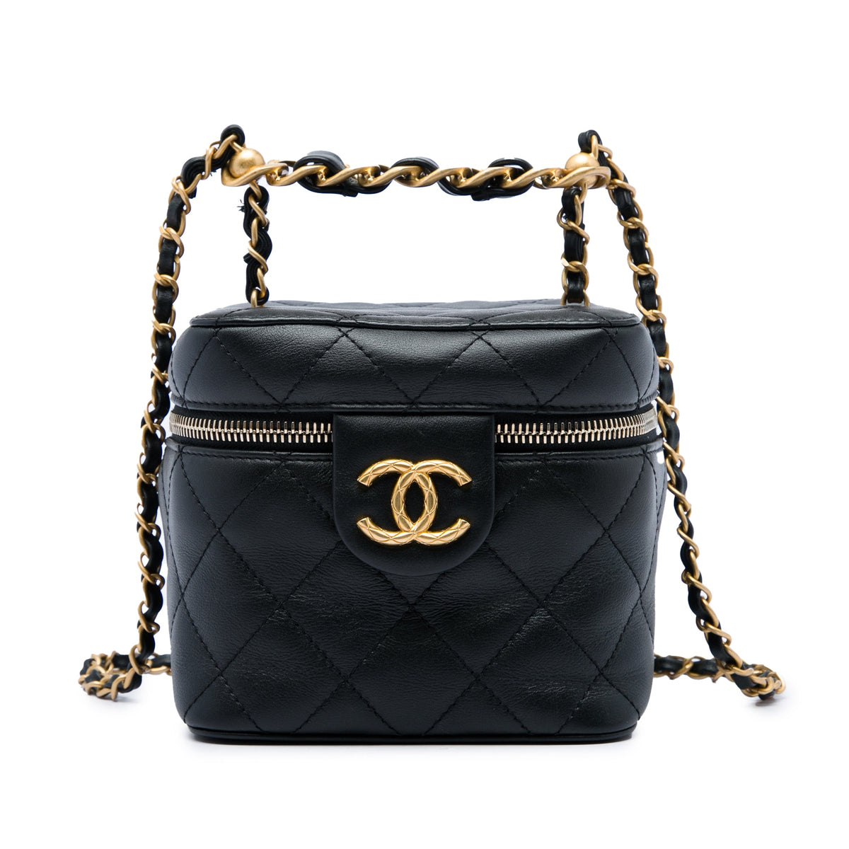 Chanel Small Quilted Calfskin Chain Bar Vanity Case with Chain